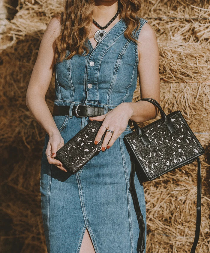 Trinity Ranch Floral Tooled Bifold Wallet for Men & Women - Genuine Leather Money Clip Credit Card Holder - Perfect for Everyday Use, Travel & Gifts
