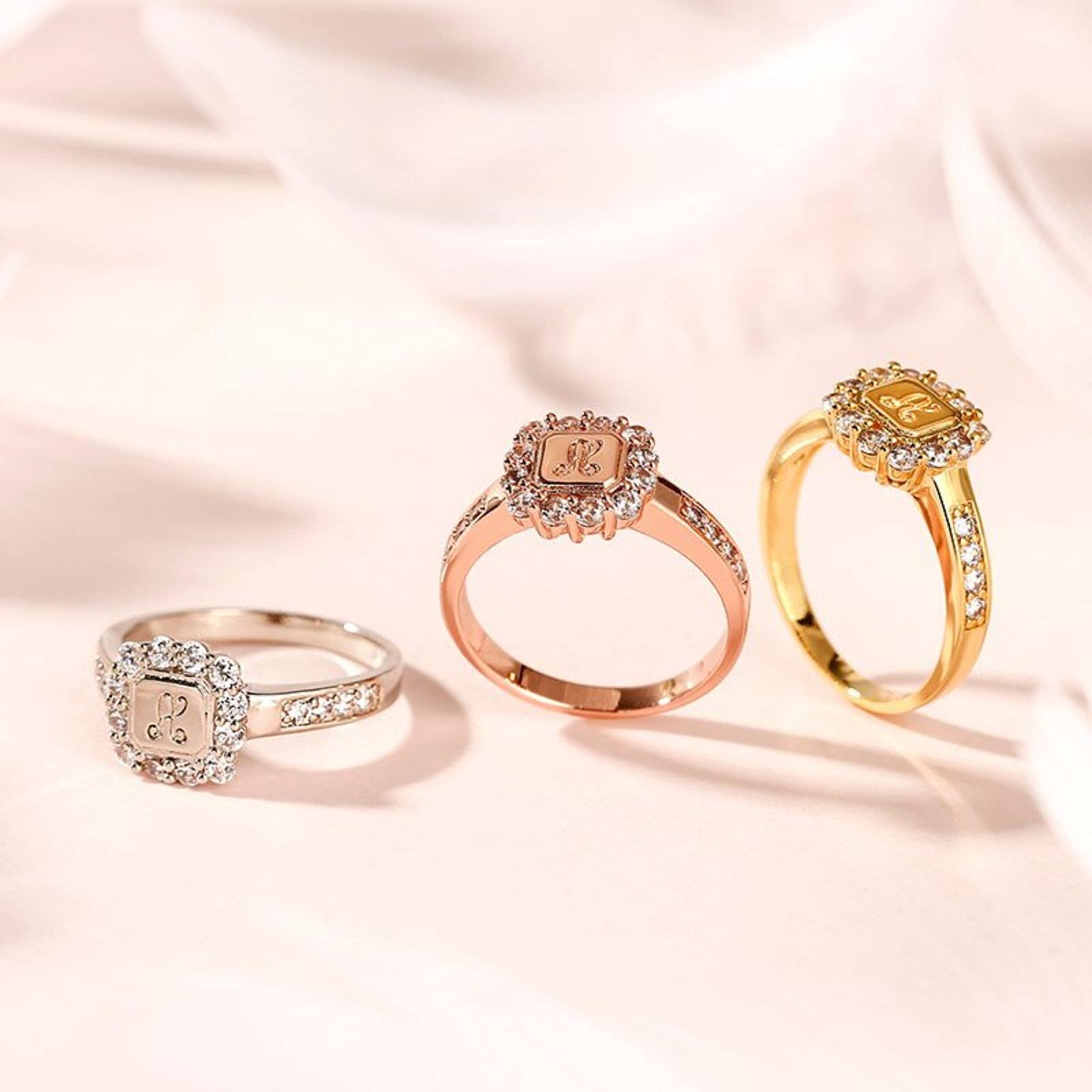 Jeulia Diamond Personalized Custom Rings for Women - Sterling Silver CZ Monogram Ring Band, Wedding, Engagement, Anniversary, Promise Ring Bridal Set - Perfect for Proposals, Bridal Gifts & Special Occasions