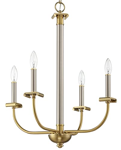 Craftmade 54834-BNKSB Stanze 4-Light Candle Pendant Chandelier - 240W, Brushed Polished Nickel & Satin Brass Finish, 34