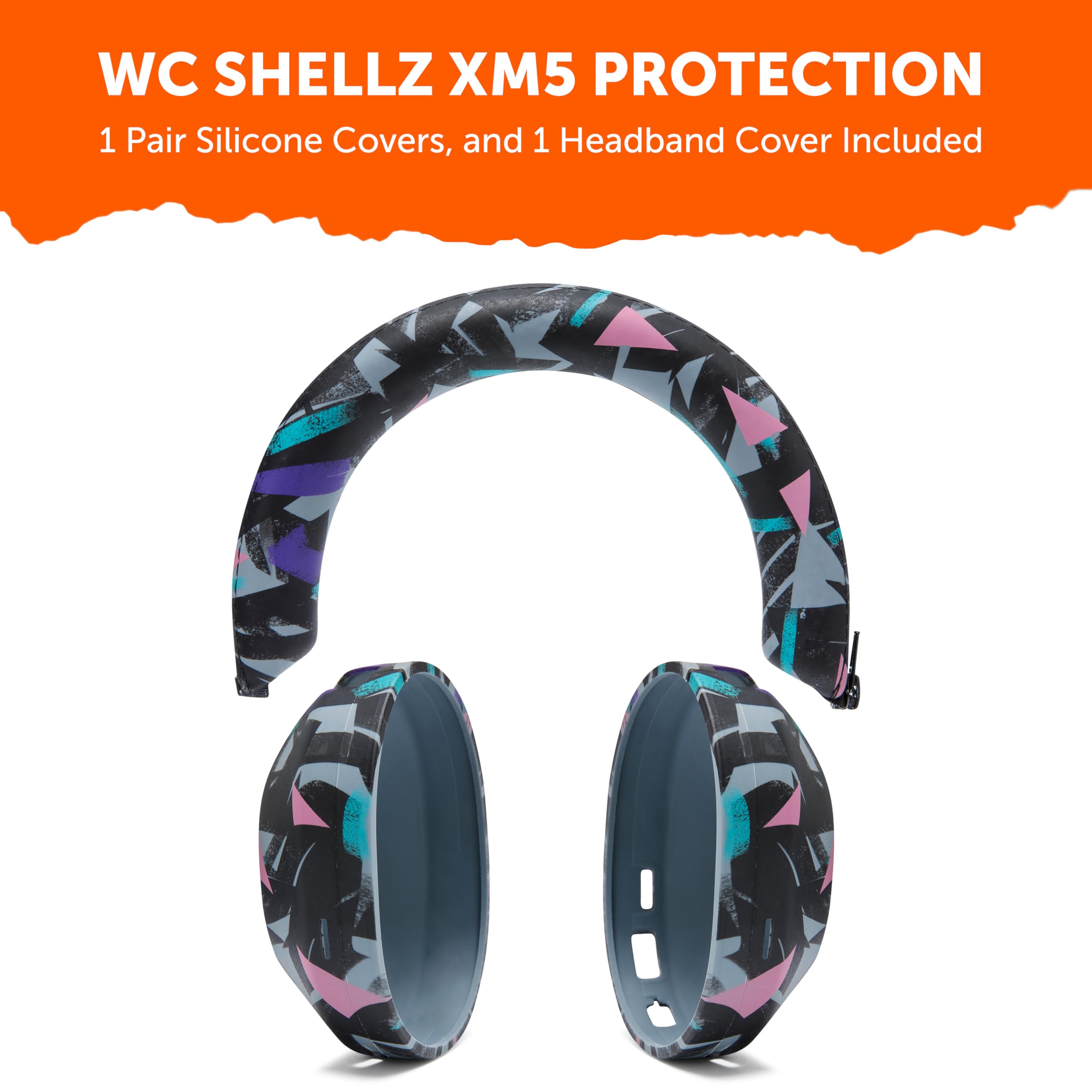Premium Silicone Protective Headphone Covers for Sony WH1000XM5 - WC ShellZ XM5 Headband & Exterior Shell by Wicked Cushions | Durable 90's Black Design | Perfect for Travel, Workouts & Noise Cancellation