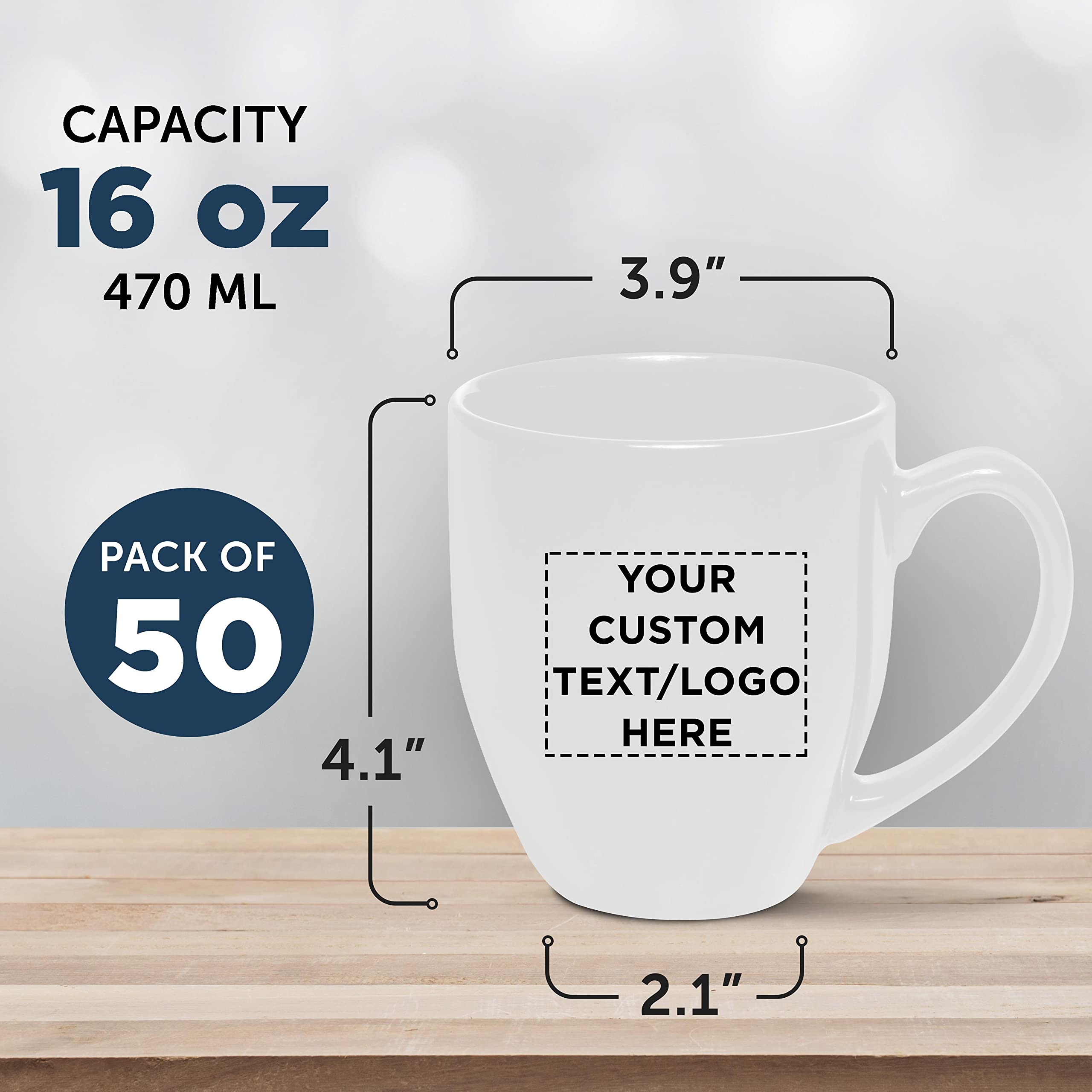 Custom Large 16 oz Coffee Cups - Bulk Pack of 50 White Disposable Cups - Personalized for Coffee, Tea, Espresso, Cappuccino & Hot Cocoa - Perfect for Cafes, Offices, Events & Catering