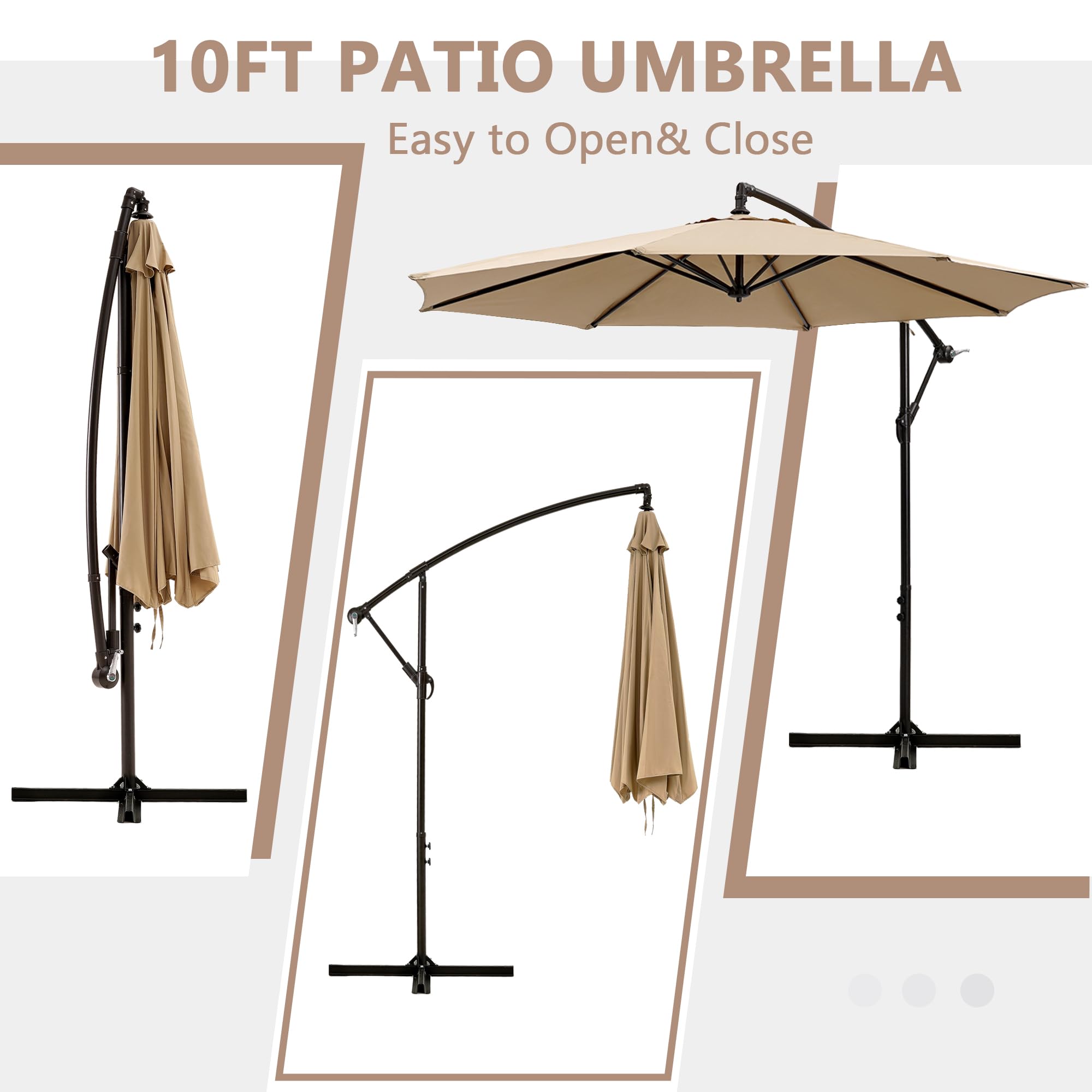 VECELO 10ft Offset Hanging Market Patio Umbrella with UV Protection & Waterproof Cover - Perfect for Outdoor Dining, Farmers Markets, Backyard Lounging, Poolside Relaxation, Garden Parties & Lawn Decor