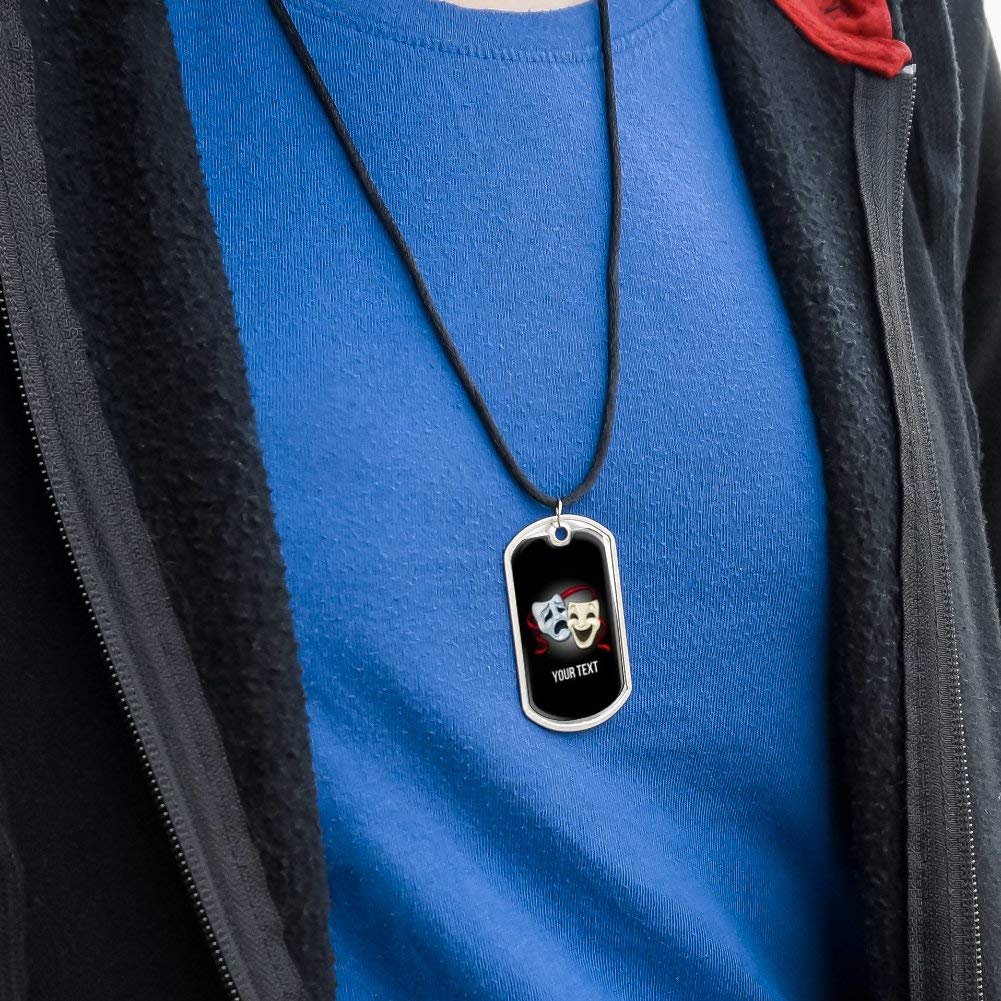 Custom Drama Mask Dog Tag Necklace - Personalized 1 Line Engraving for Theater & Military