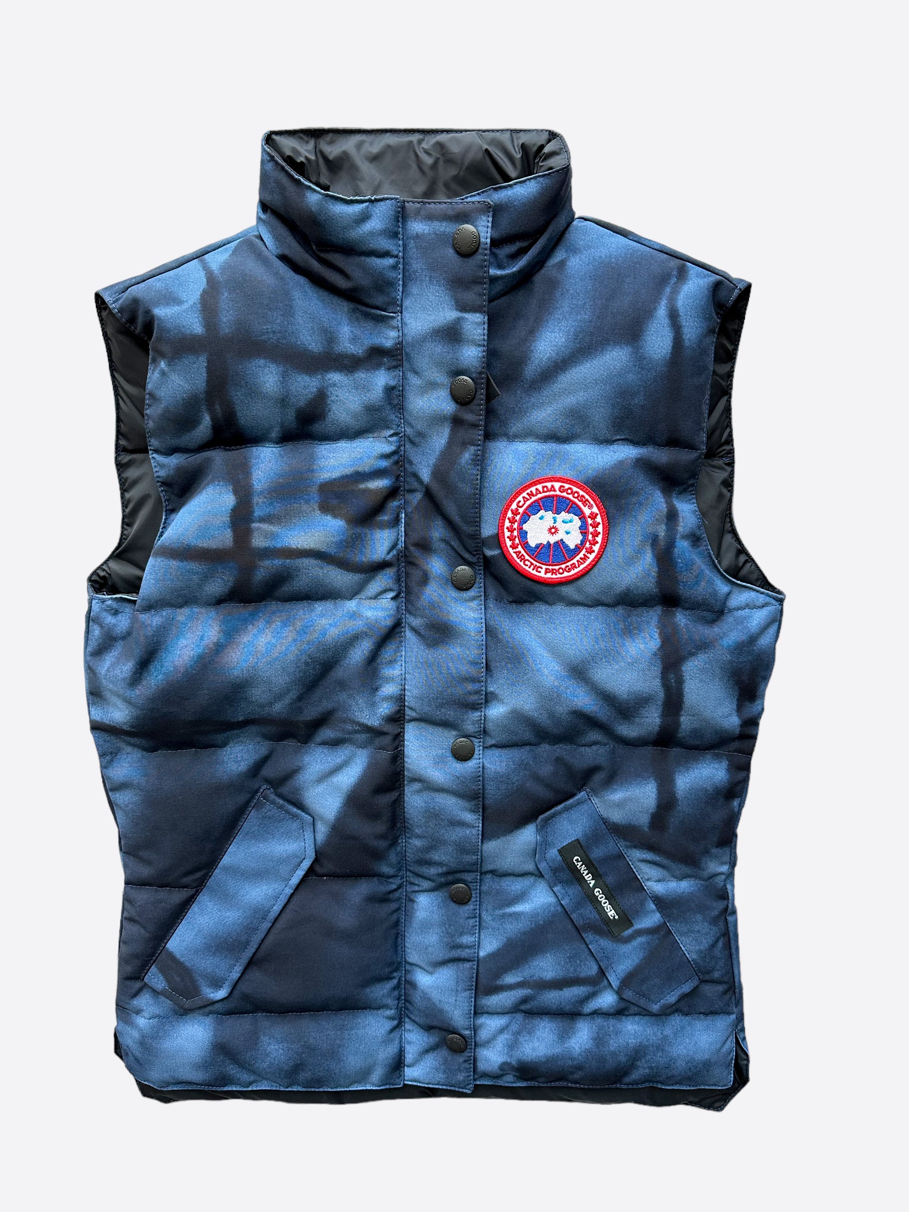 Canada Goose Blue Abstract Camo Freestyle Vest for Women - Lightweight Winter Puffer Jacket for Outdoor Activities & Urban Fashion