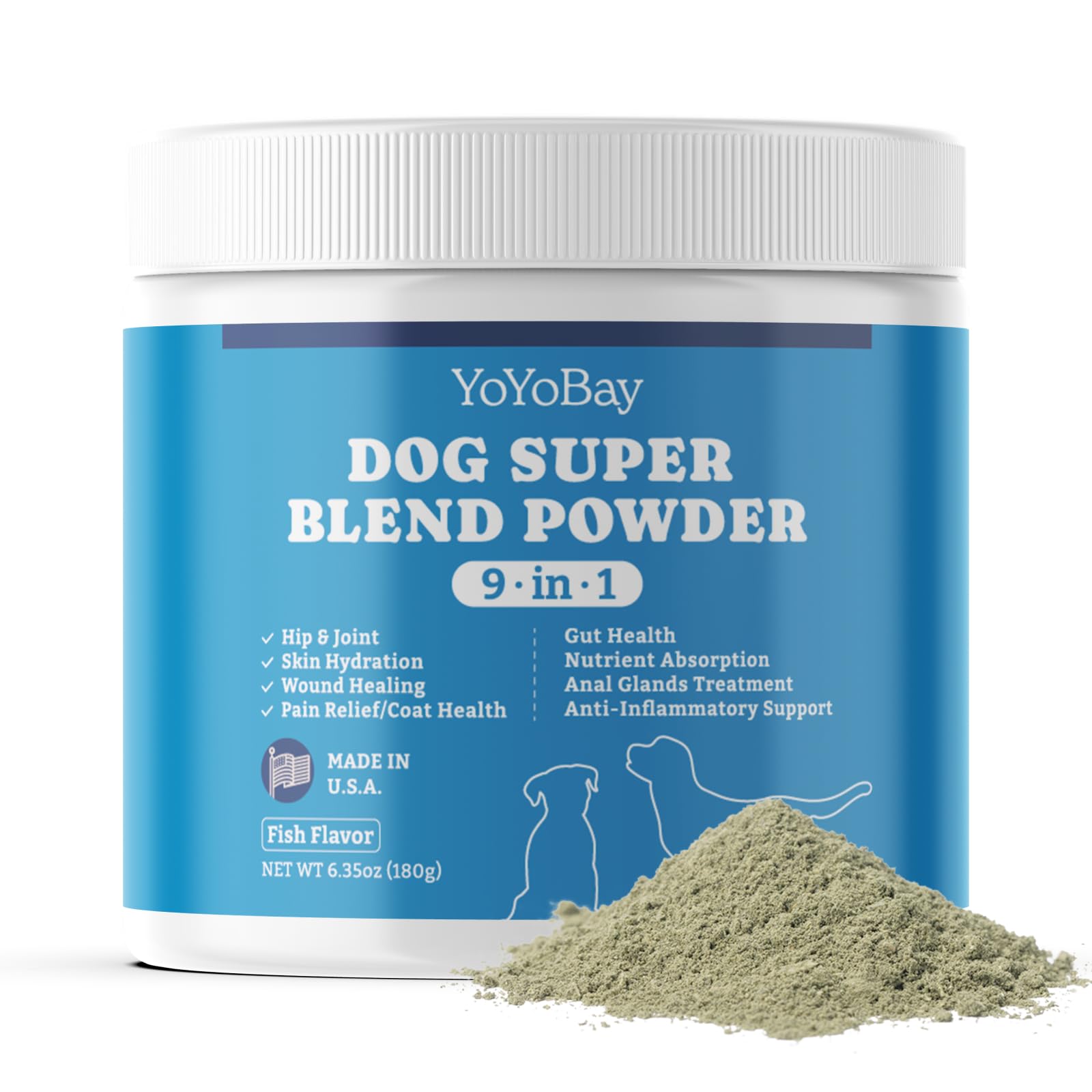 Premium 9-in-1 Dog Supplement Powder with Iceland Fish Oil - Multivitamin for Gut Health, Hip & Joint Support - 6.35oz Fish Flavor - Perfect for Active Dogs & Senior Canine Wellness