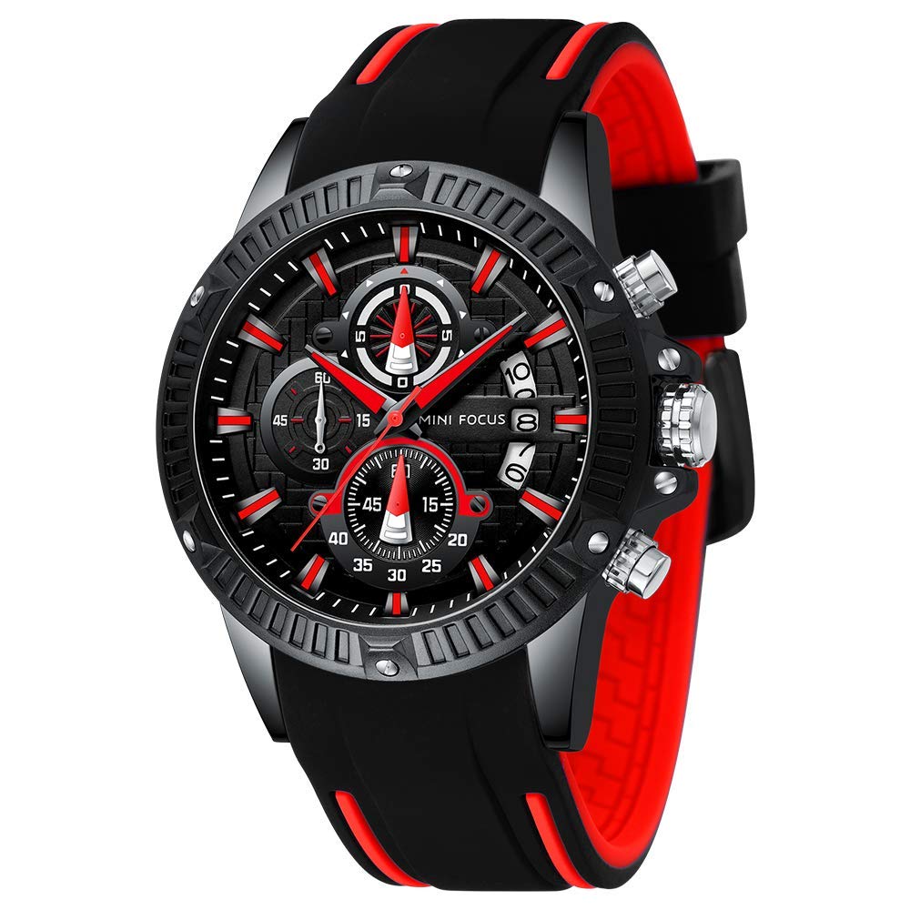**MF MINI FOCUS Men's Military Sports Watch - Chronograph, Waterproof, Luminous, Calendar, Silicone Band Quartz Watch for Men - Perfect for Outdoor Adventures, Workouts & Daily Wear**