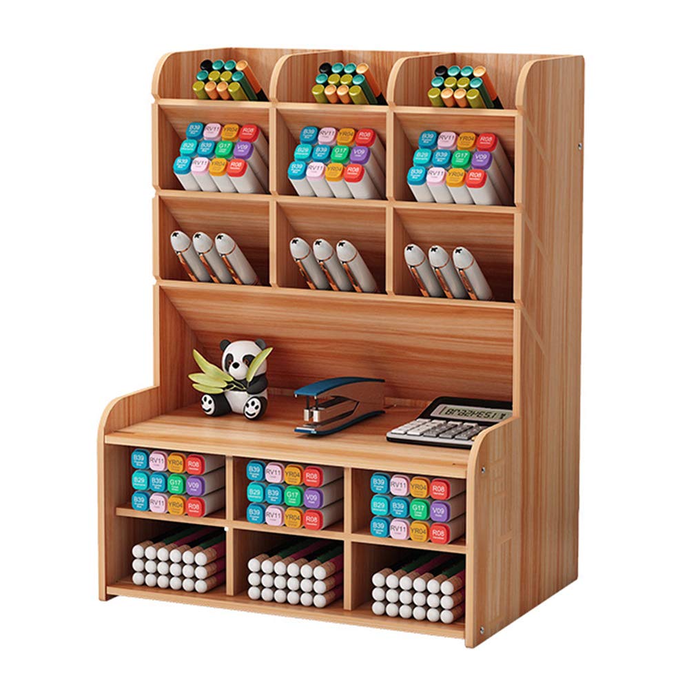 Wooden Pen Holder Storage Box with Markers & Paint Pens - Multifunctional Desk Organizer for Office, Home & Bathroom - Perfect for Storing Lipsticks, Markers & Office Supplies (Brown, 30pcs) - Ideal for Workspace, Makeup Vanity & Craft Room Organization