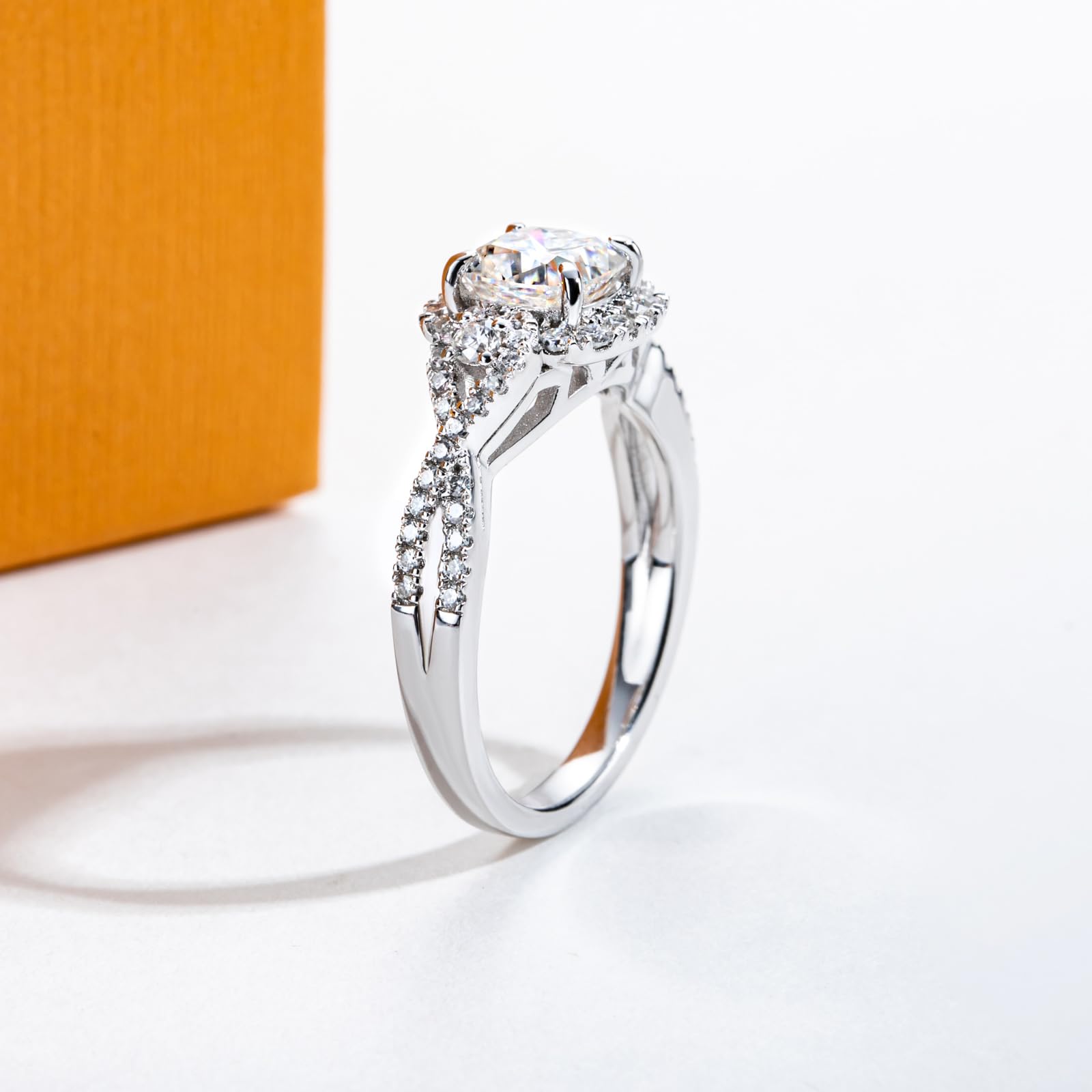 1.4-2.2cttw D Color VVS1 Clarity Moissanite Engagement Rings for Women - Round Brilliant Cut 3 Stone Wedding Band in 925 Sterling Silver with Certificate | Anniversary, Promise, Proposal Gift Idea