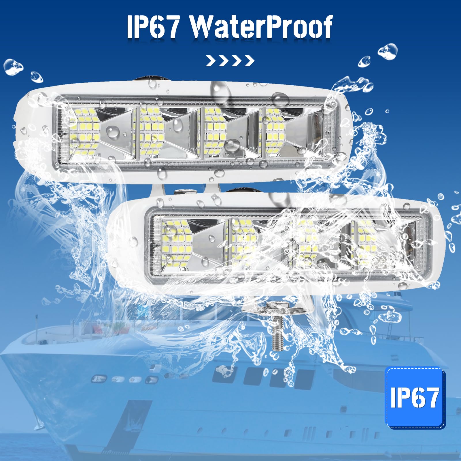 72W Waterproof LED Boat Lights - 4000LMS Marine Deck & Dock Flood Lights (6 Inch, 120° Beam Angle, 2 Pack) - Perfect for Boating, Pontoon Lighting & Night Fishing