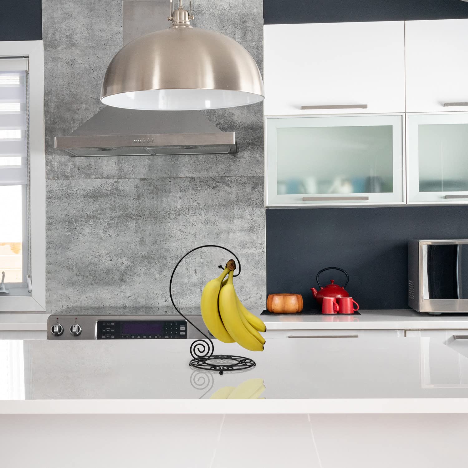 Blue Donut Banana Hanger - Farmhouse Kitchen Countertop Banana Holder Stand with Hook, Durable Black Banana Tree for Organizing Fruits - Perfect for Kitchen, Dining Room, and Pantry Storage