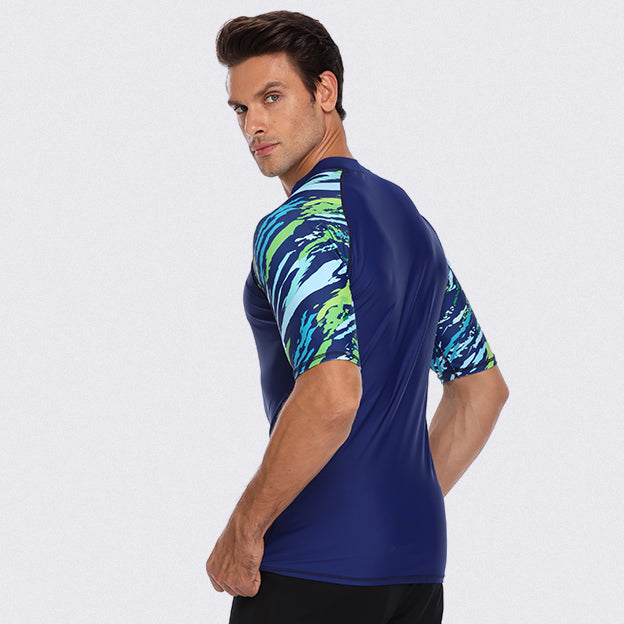 Men's UPF 50+ Sun Protection Rash Guard Shirt - Quick Dry Swim Shirt for Surfing, Swimming & Beach Activities - Tide Design