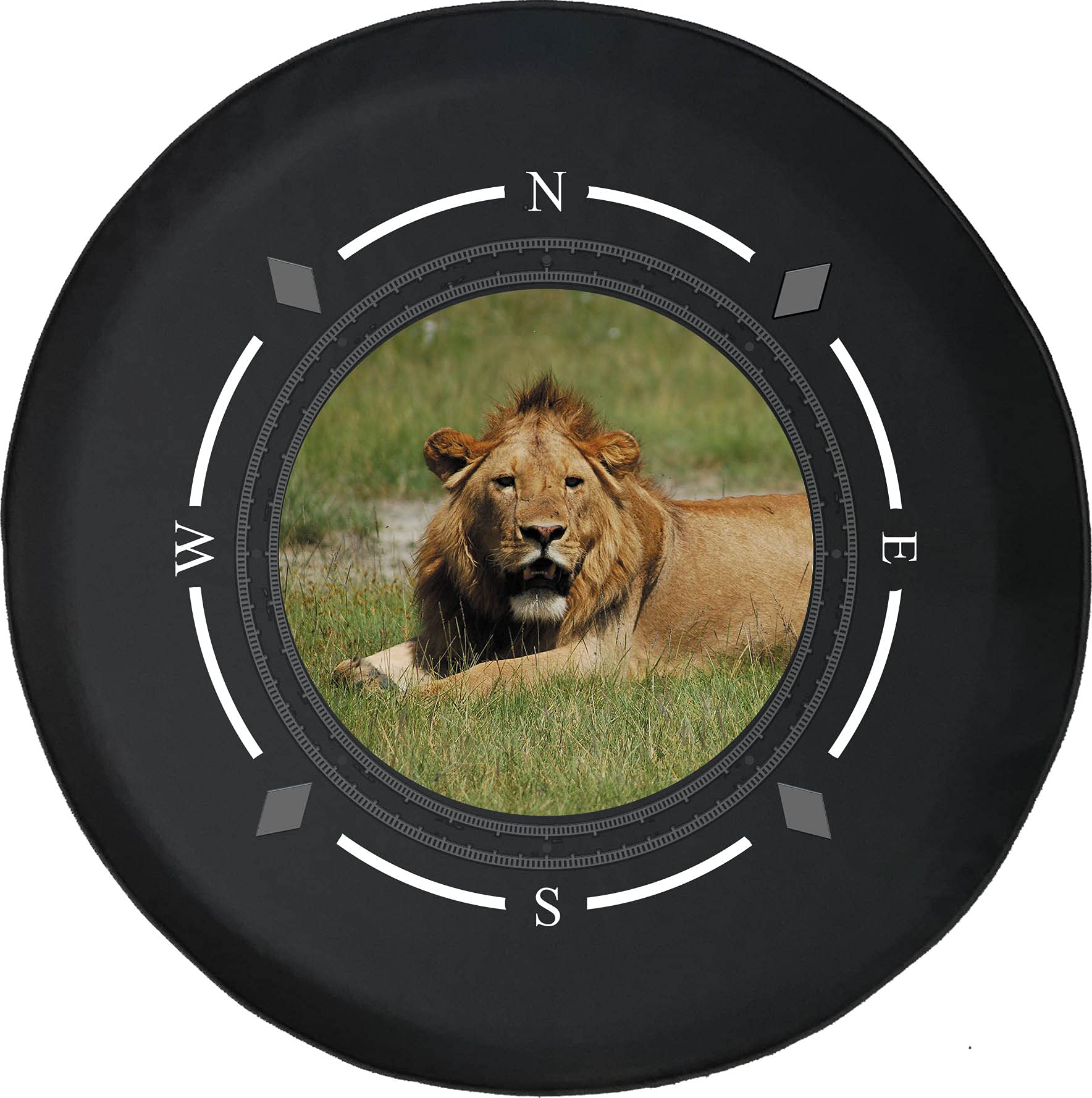 Premium American Unlimited Spare Tire Cover with Compass & Lion Design - Durable SUV, Trailer, RV Wheel Protector for Off-Road Adventures & Camping Trips