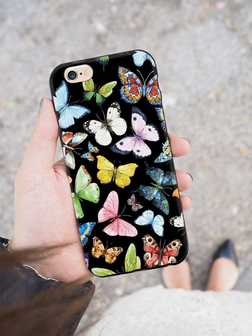 Inspired Cases - Premium 3D Textured Protective Phone Case Compatible with iPhone 12 Pro - Watercolor Butterflies Design - Shockproof & Anti-Scratch - Perfect for Daily Use, Travel & Outdoor Activities (Black)