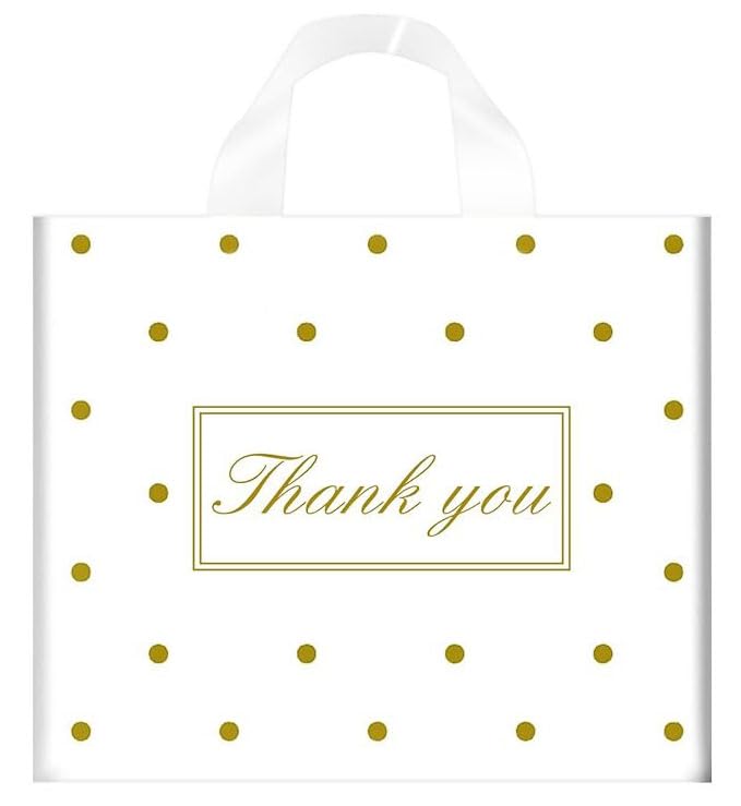 50/100 Pcs Thank You Bags for Small Business | Reusable Plastic Shopping Bags with Handles | Perfect for Retail Stores, Boutiques & Gift Packaging