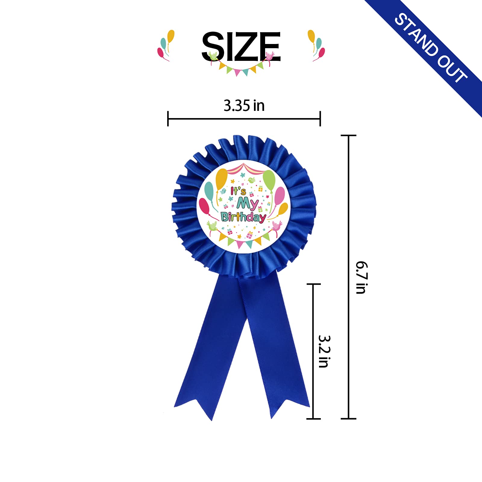 INNORU Satin Fabric Birthday Tinplate Badge Pin - Unisex Birthday Rosette Button Pins for Boys & Girls - Happy Birthday Party Accessories Brooch Pin - Kids & Adults Party Decorations (Blue, Pack of 1) - Perfect for Birthday Parties, School Events & Celebrations