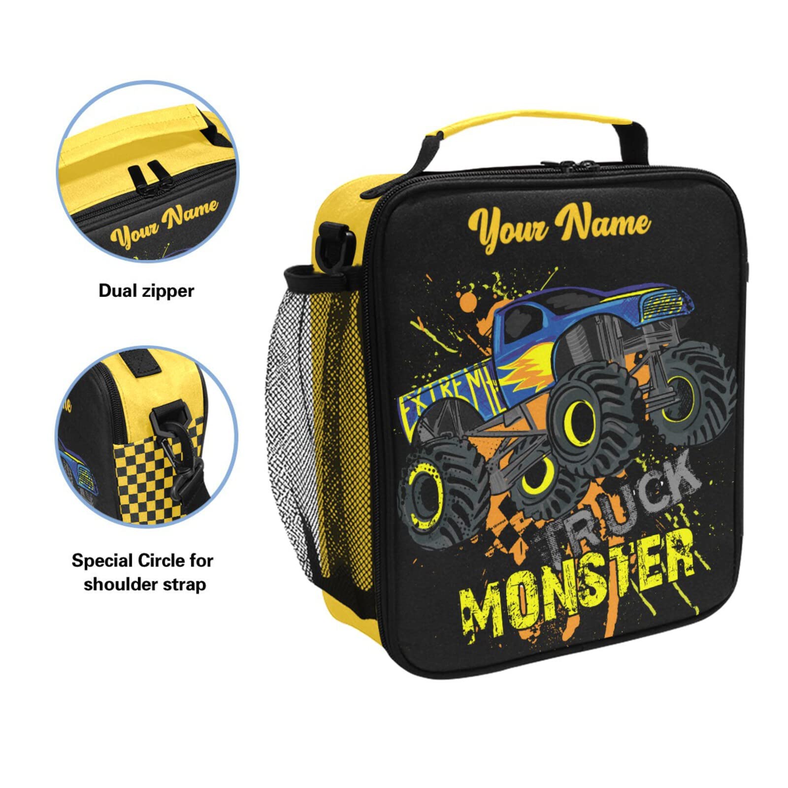 Personalized Monster Truck Insulated Lunch Box for Kids - Reusable School Lunch Tote for Boys & Girls - Perfect for School, Travel & Picnics