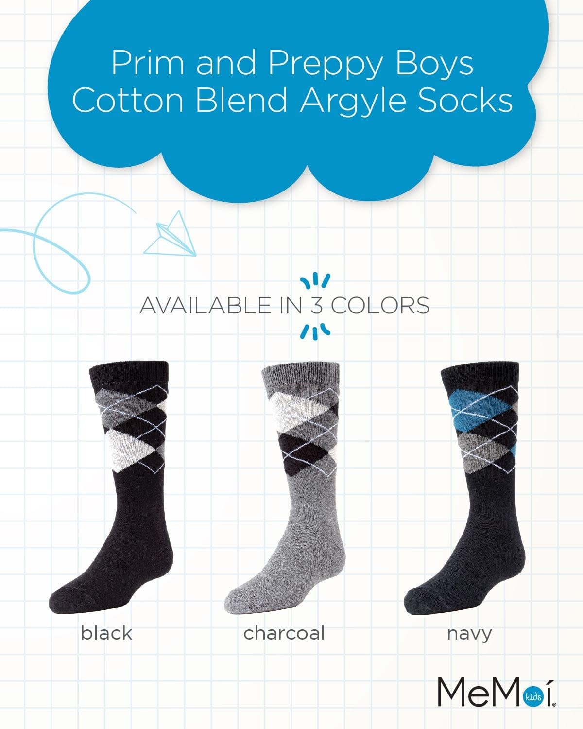 MeMoi Prim and Preppy Boys Cotton Blend Argyle Socks - Classic School Uniform & Dress Socks for Kids - Perfect for Formal Occasions, Church, and Daily Wear