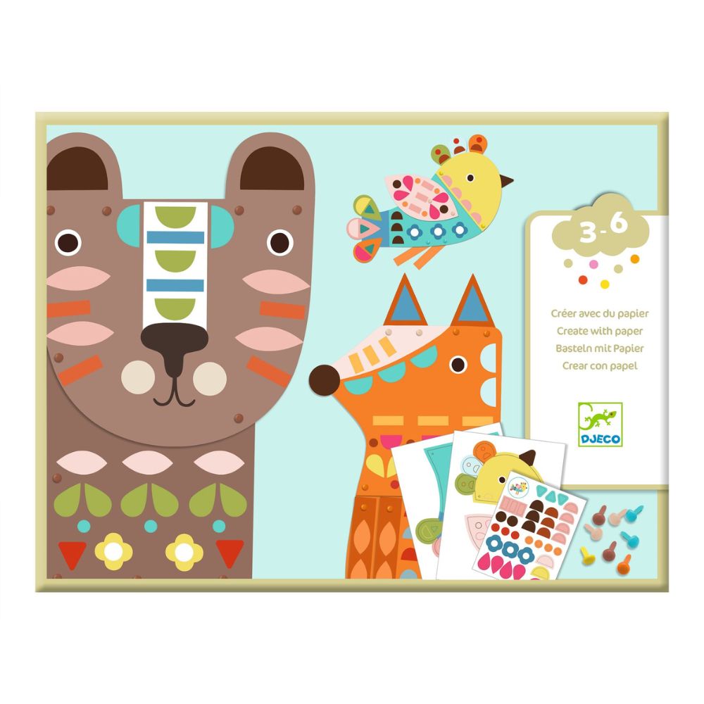Djeco Paper Craft Activity Kit - 3 Giant Animal Models for Kids DIY Art Projects | Perfect for Birthday Gifts & Classroom Activities
