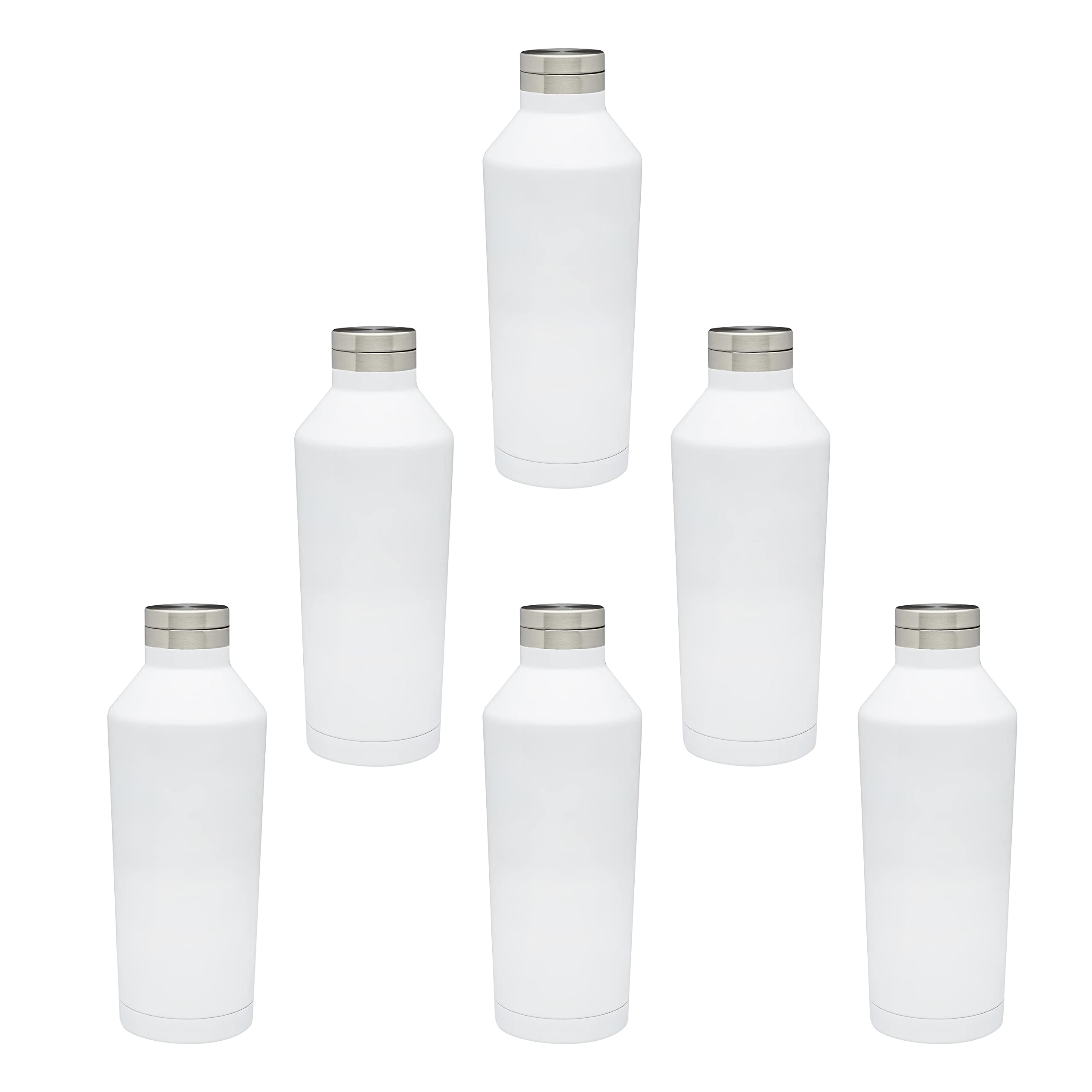 Premium 17oz Stainless Steel Water Bottles Set of 6 - Double Wall Vacuum Insulated for Hot & Cold Drinks - Bulk Pack White Bottles for Office, Gym, Camping & Outdoor Activities