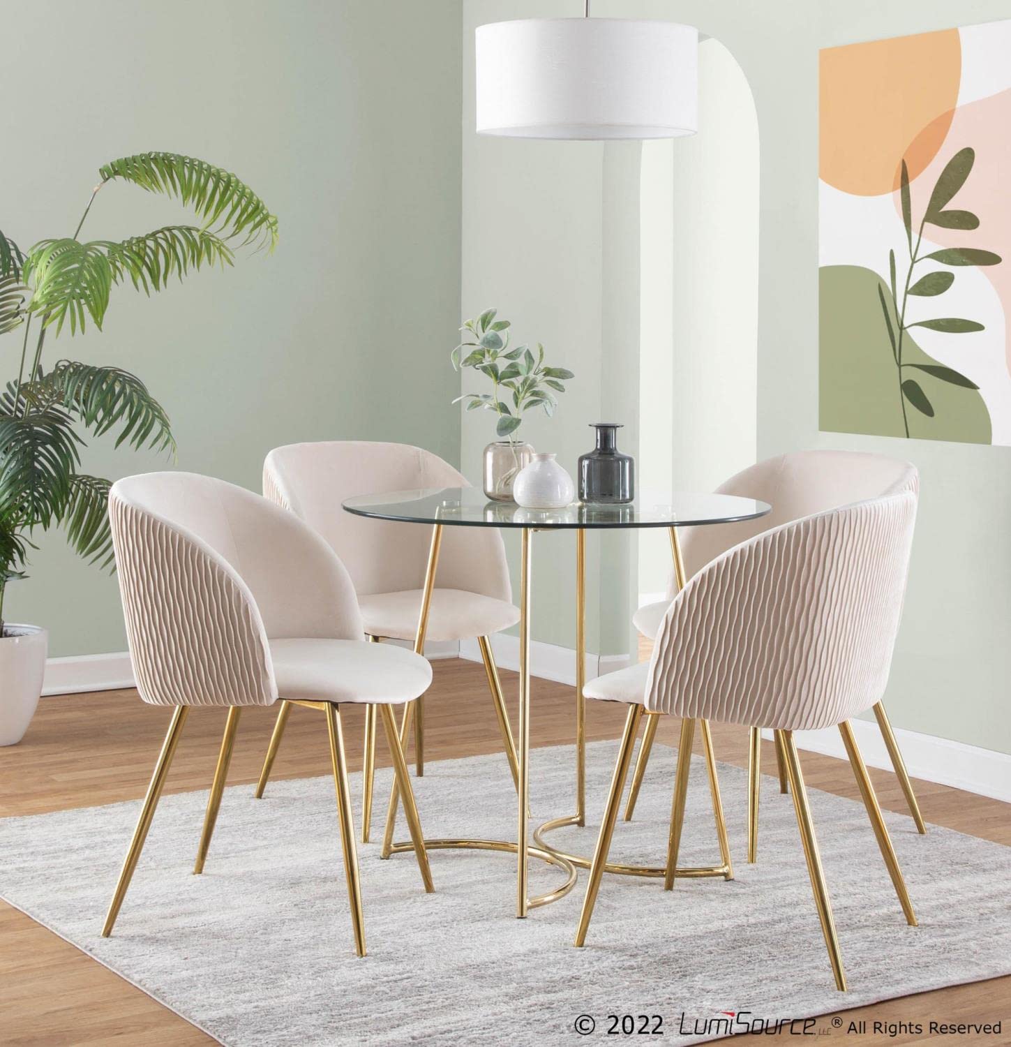 LumiSource Fran Pleated Waves Chair - Set of 2 Modern Upholstered Dining Chairs with Wave Design for Kitchen, Dining Room & Home Decor | Comfortable Seating for Family Meals & Entertaining Guests