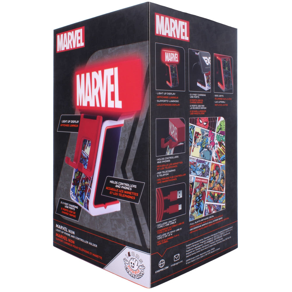 Cable Guys LED IKONS Marvel Red Brick Logo Illuminated Device Holder - Superhero-Themed Phone Stand & Charging Station for Marvel Fans