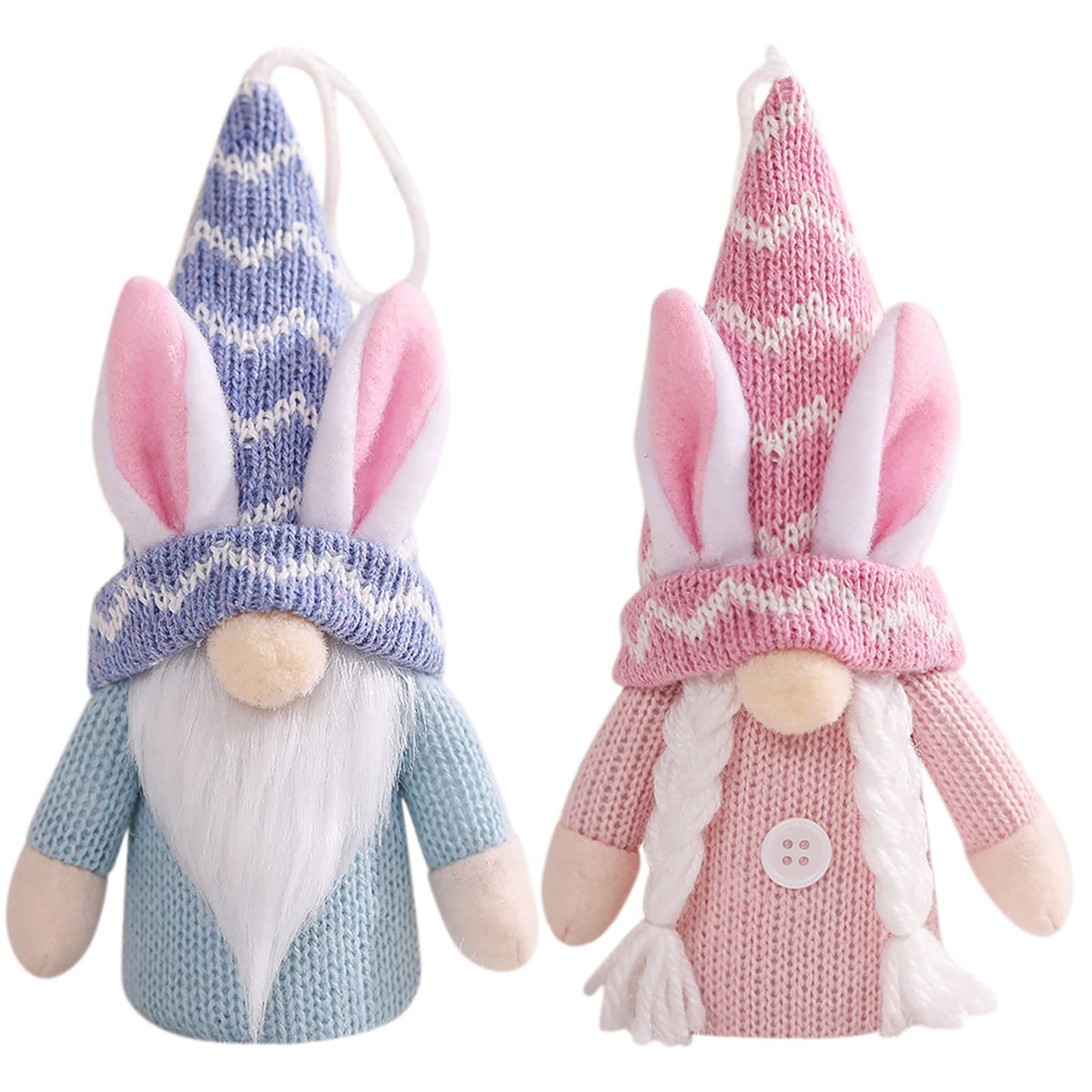 2PC Faceless Easter Bunny Rabbit Gnome Ornaments - Oblong Pendant Bead Plush Dolls for Holiday Home Decor, Christmas Tree Hanging Decorations - Perfect for Easter Gifts, Spring Party Favors & Cozy Farmhouse Decor