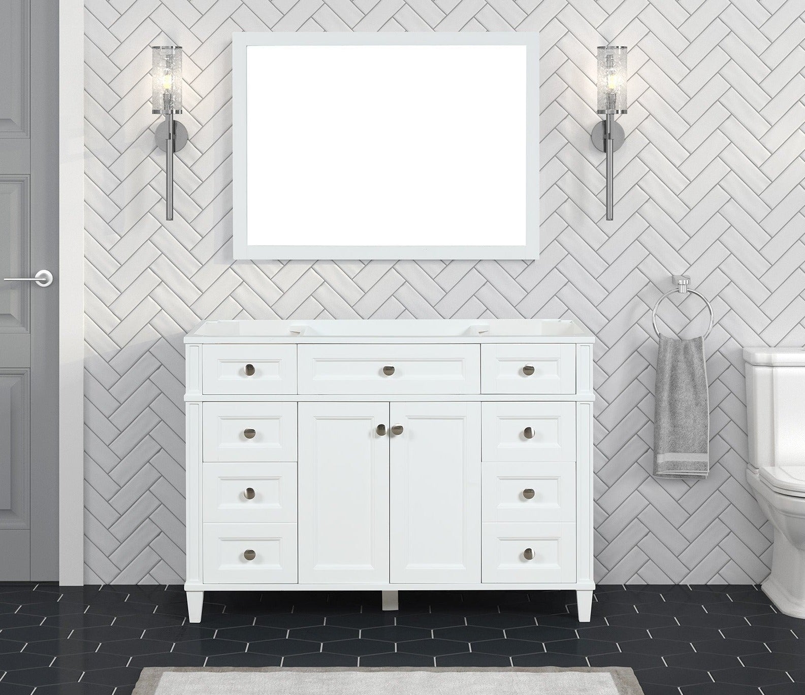 Kensington 47.5 Inch All Wood Bathroom Vanity in Bright White - Cabinet Only | Perfect for Modern Bathroom Remodeling & Home Renovation