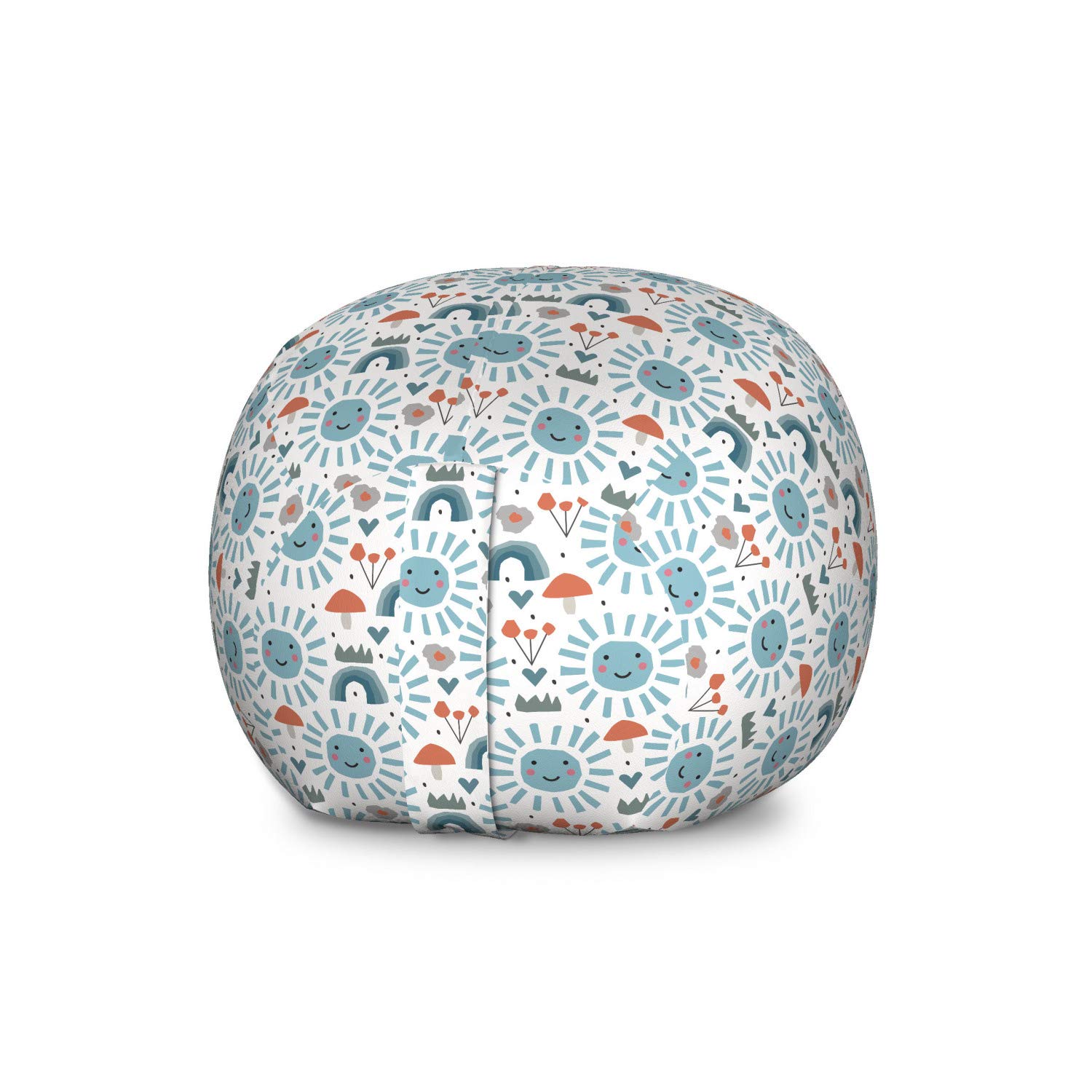 Ambesonne Cartoon Toy Storage Bag Chair - Large Washable Stuffed Animal Organizer with Smiling Sun, Mushrooms, Hearts & Flowers Design in Pale Azure Blue Coral | Perfect for Kids' Room, Playroom & Nursery Organization