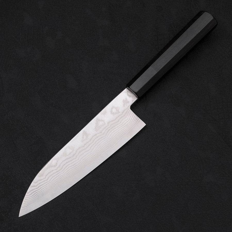 Premium Santoku Knife 165mm - Japanese Damascus Steel Blade with Nickel & Buffalo Ebony Handle - Perfect for Slicing, Dicing & Chopping Vegetables, Meat & Fish