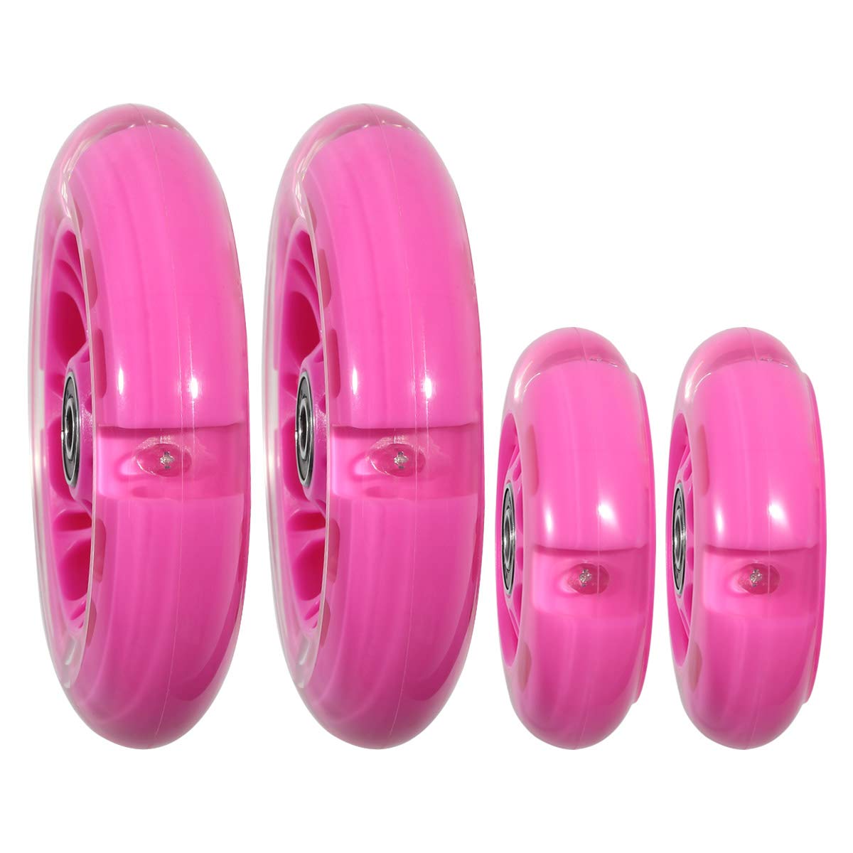 120mm Front & 80mm Rear LED Light-Up Replacement Wheels for Kids Scooter - Complete 3-Wheel Set with Flashing Lights - Perfect for Night Riding, Outdoor Play & Push Kick Scooters (Set of 4)