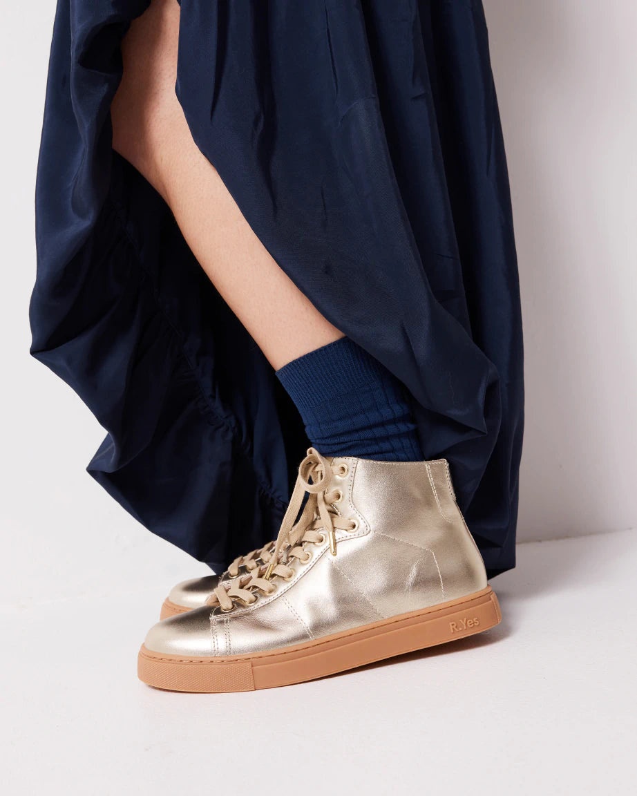 Saturn Returns High Top Sneakers for Women - Fashion Gold Metallic Platform Shoes | Perfect for Streetwear, Casual Outfits & Retro Fashion