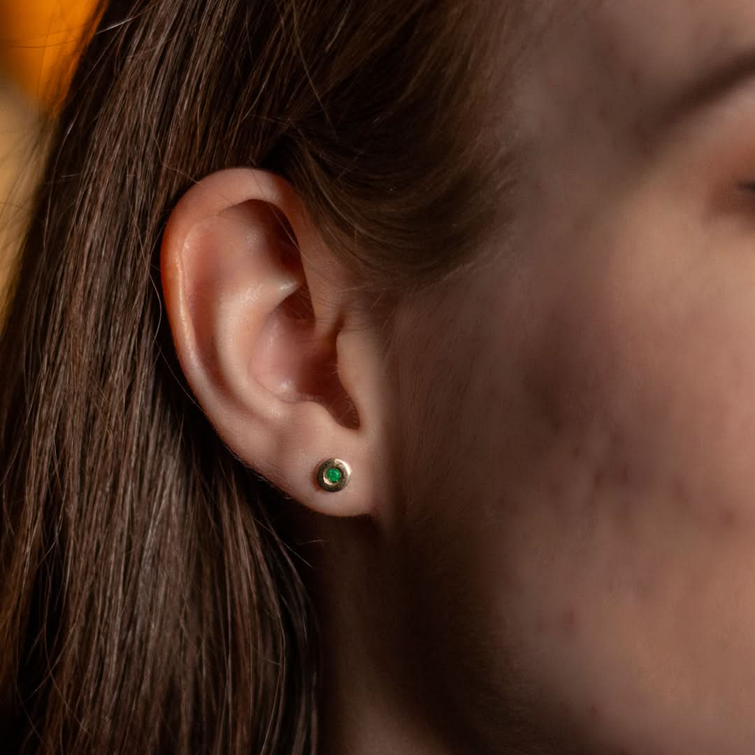 Emerald & Solid Gold Stud Earrings for Women - 14K Real Gold Dainty Green Gemstone Jewelry - Perfect for Daily Wear, Gifts & Special Occasions