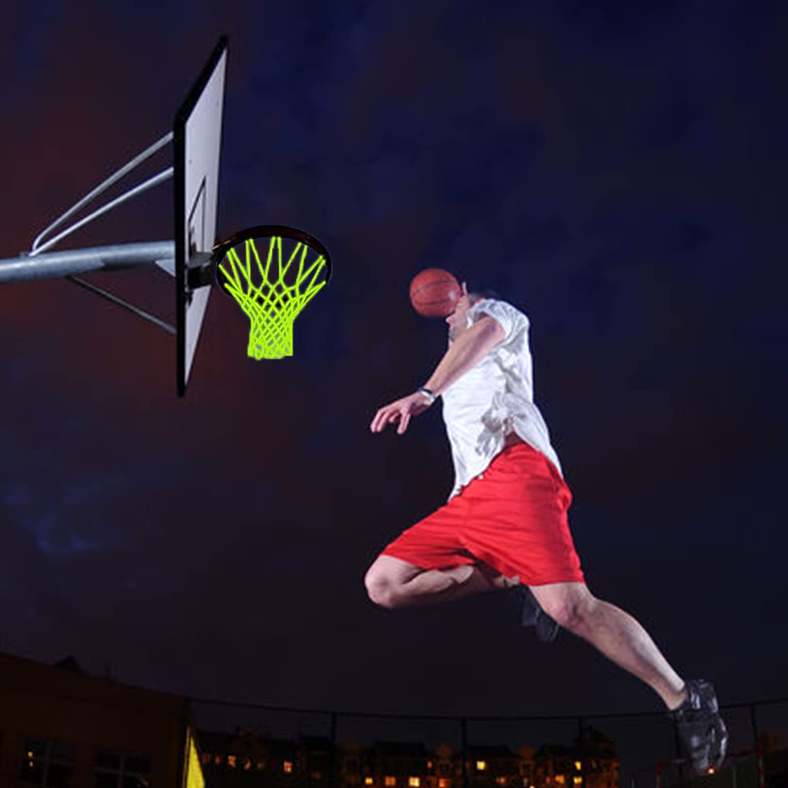 Glow in The Dark Basketball Net Replacement - Heavy Duty 12-Loop Outdoor Basketball Hoop Net, All Weather Anti-Whip for Pool, School & Sports | Night Light Basketball Accessories for Kids & Adults