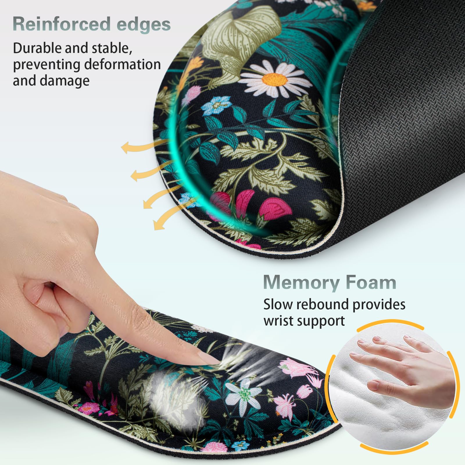 Qomolama 3-in-1 Ergonomic Mouse Pad with Memory Foam Wrist Rest & Anti-Skid Base - Premium Gaming Mouse Pad Set for Office, Study & Home Use - Perfect for Long Hours of Computer Work, Typing & Gaming