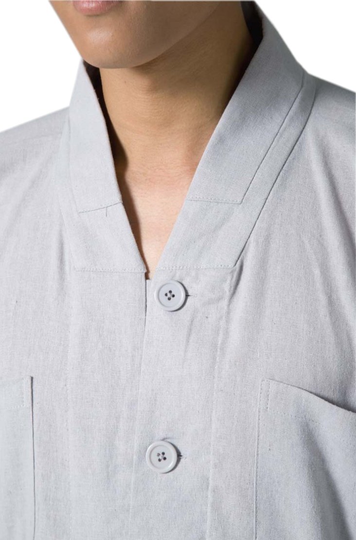 Vintage Buddhist Monk Suits - Traditional Gray V-Neck Religion Outfits for Men | Meditation, Ceremonies & Spiritual Gatherings