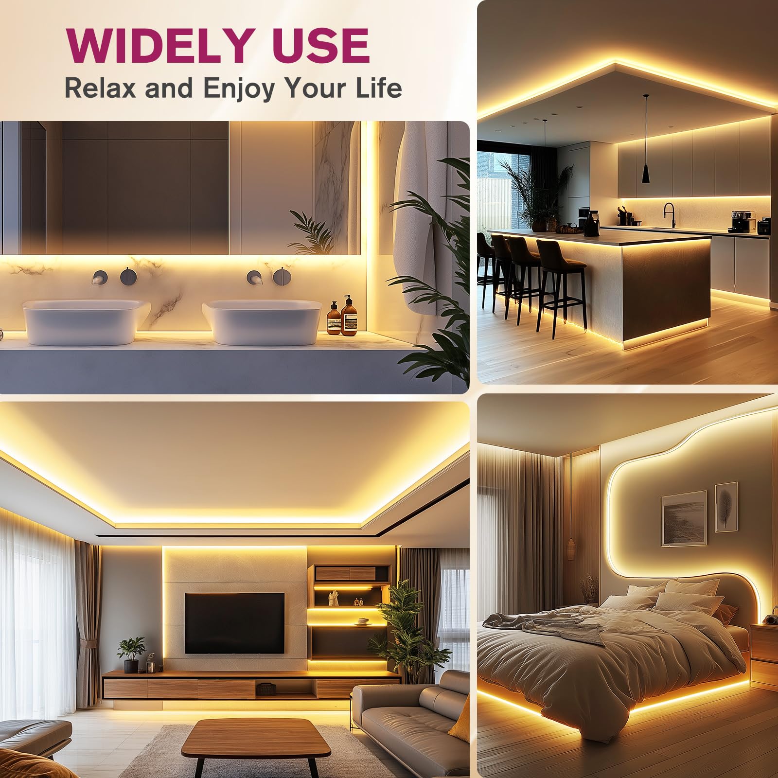 EMITEVER COB LED Strip Lights Warm White 3000K - High Density 360+ Lumens/ft, 2560 LEDs/5m Spool, 90+ CRI, 24V DC, UL Listed - Perfect for Home Kitchen Lighting, Bedroom Accent, and Commercial Display (Power Supply Sold Separately)