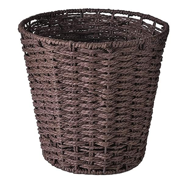 Round Wicker Waste Basket - Natural Woven Paper Bin Trash Can for Bedroom, Bathroom, Office & Home Decor - Eco-Friendly Brown Rubbish Basket for Living Room, Dorm, Kitchen & Bath Organization