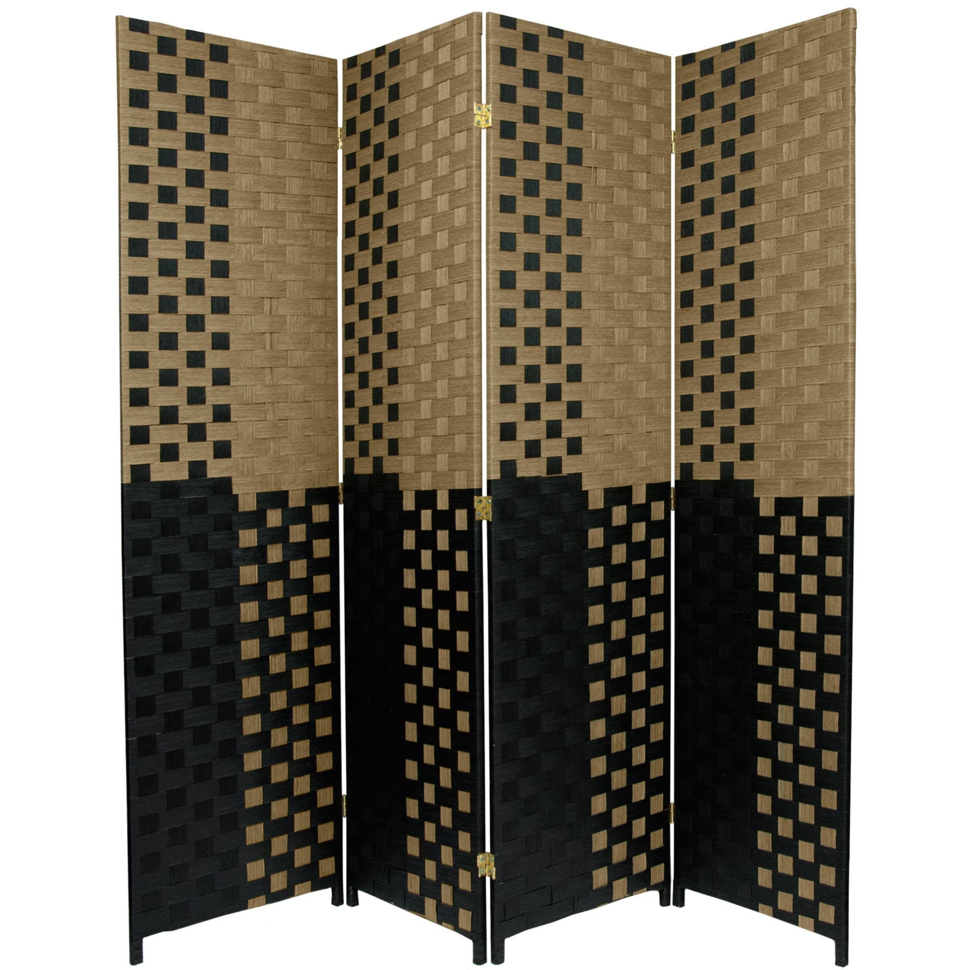 6 ft Tall Red Lantern Woven Fiber Room Divider Screen - Olive Black 4 Panel Folding Partition for Home Office, Living Room, Bedroom Privacy & Decoration