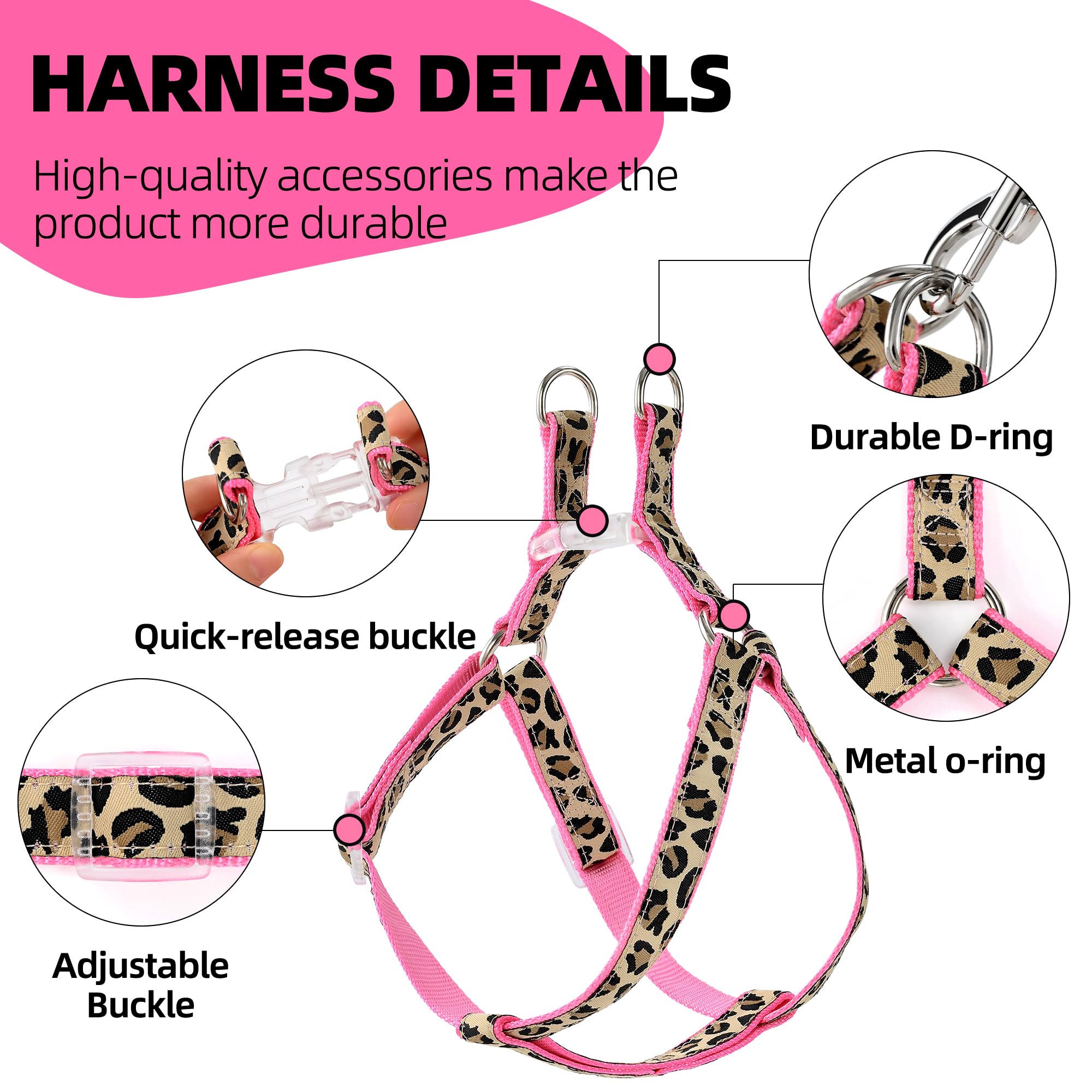 Mile High Life Dog Collar, Harness and Leash Set - Leopard Print Pet Accessories for Small Medium Large Dogs | Adjustable & Durable Walking Gear for Daily Walks, Training, Outdoor Adventures