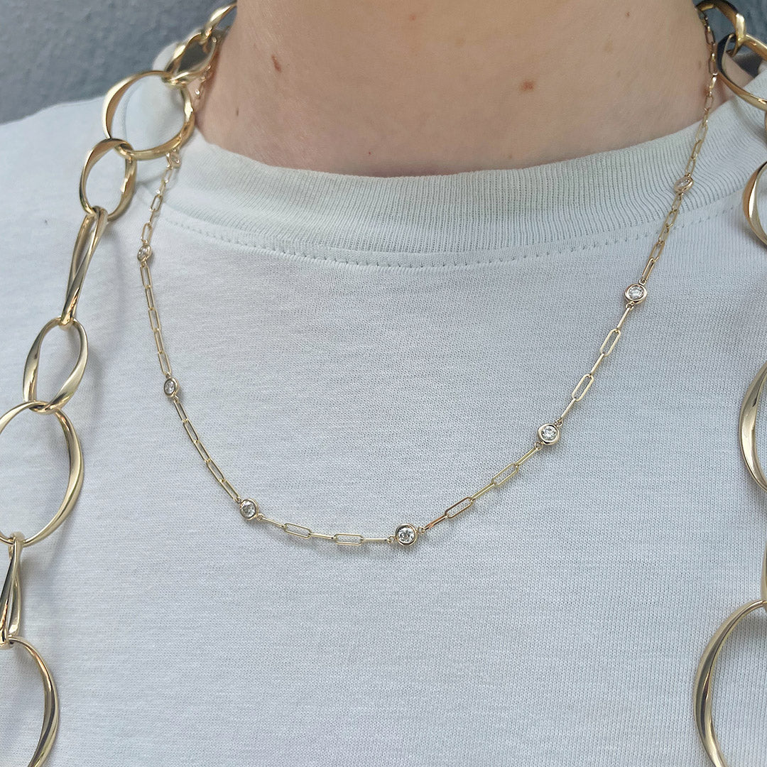 14K Yellow Gold Paperclip Necklace with Diamonds by the Yard - Elegant Everyday Jewelry for Women