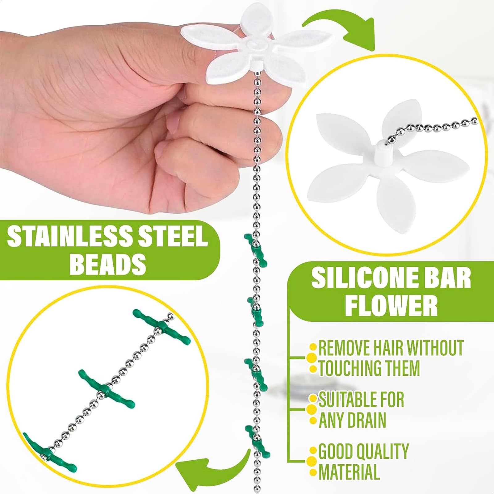 JALCH 10-Pack Flower-Shaped Shower Drain Protectors – Stainless Steel Sink & Bathtub Hair Catcher with Chain Hook – Bathroom Drain Strainer & Kitchen Sink Hair Snare – Perfect for Showers, Tubs, and Sinks to Prevent Clogged Drains