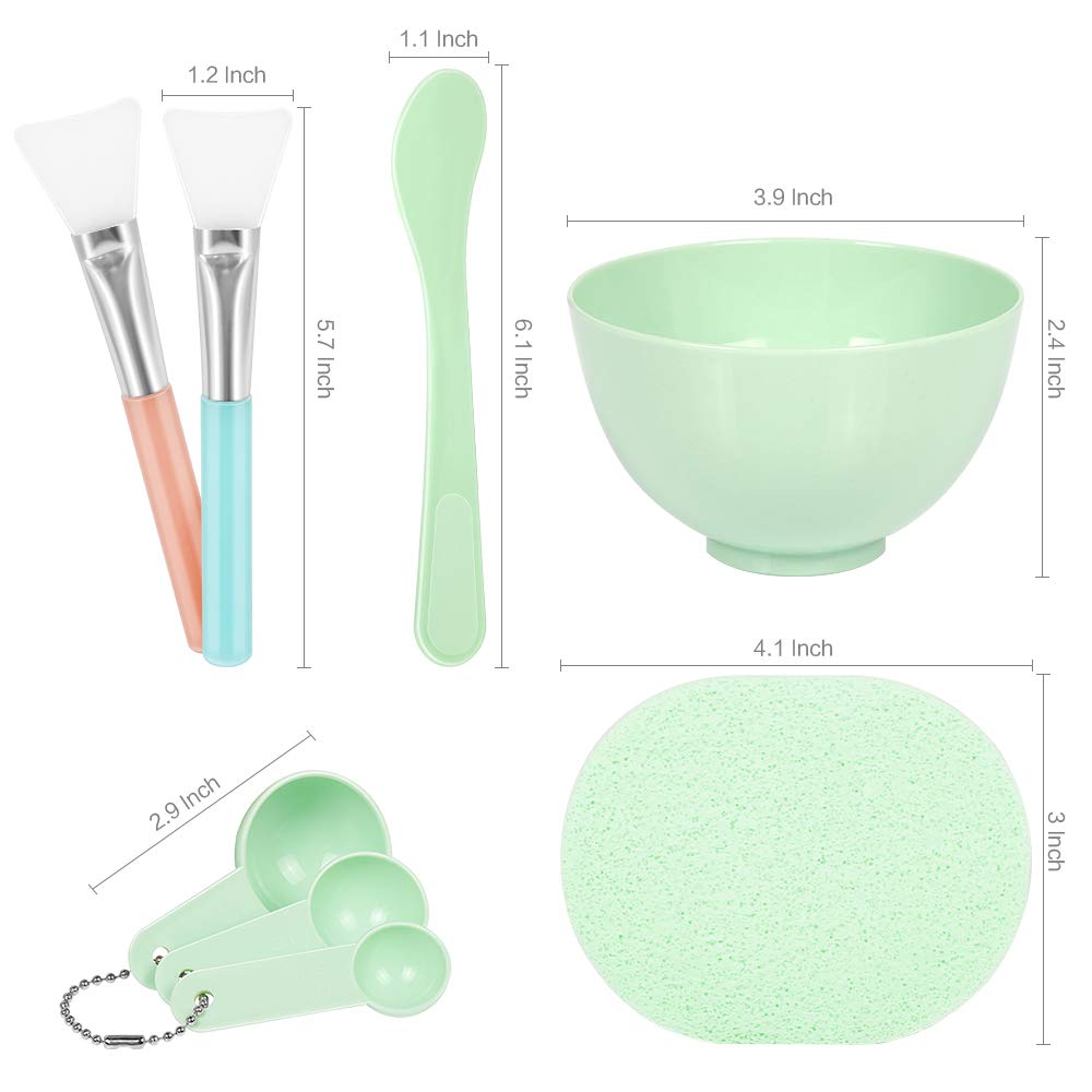 Teenitor DIY Face Mask Mixing Bowl Set - Silicone Mask Brush, Spatula, Measuring Cup & Puff (8-Piece Green Kit) for At-Home Spa & Skincare Routine