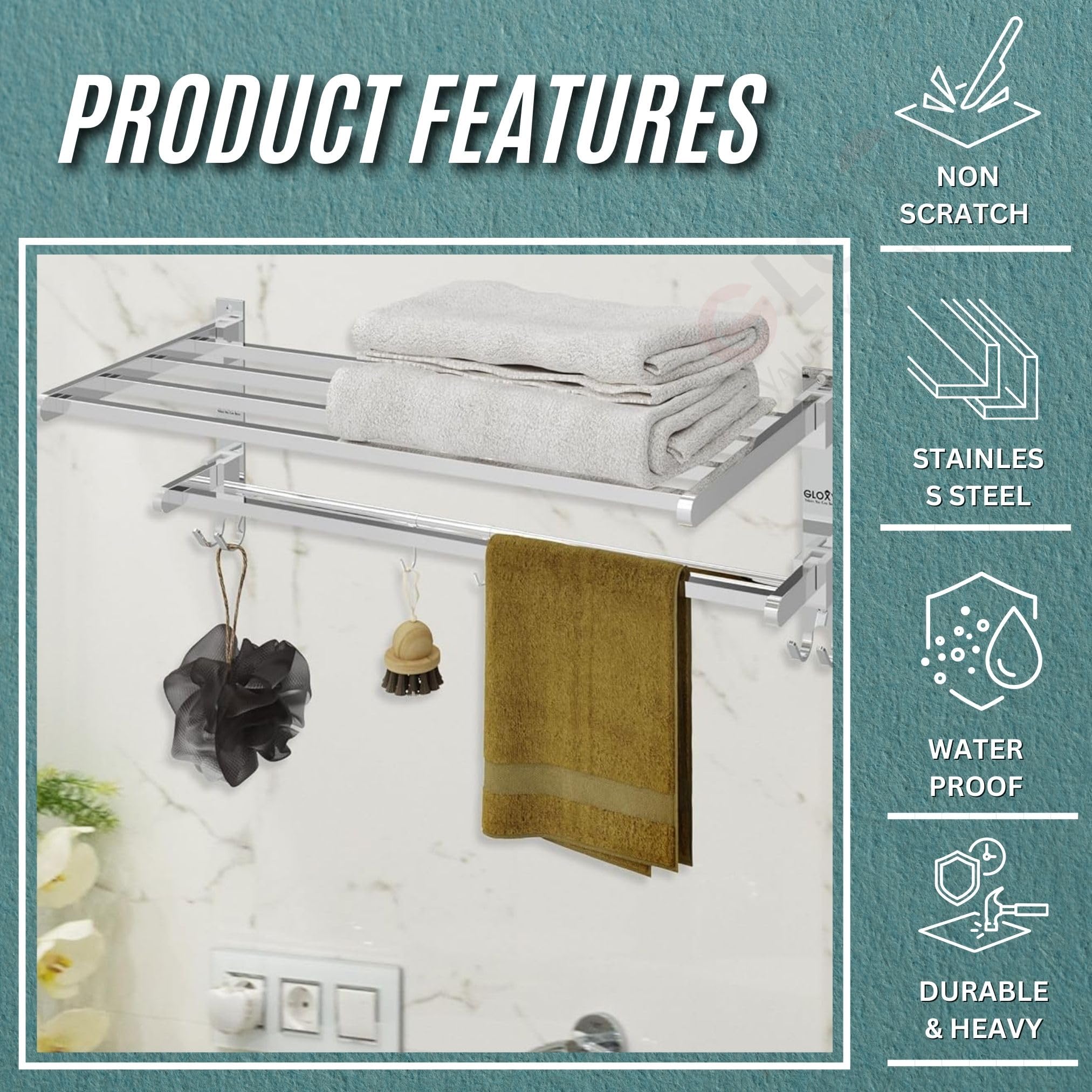Stainless Steel Folding Towel Rack 24 Inch - Chrome Bathroom Towel Holder & Stand | Space Saving, Durable & Stylish Bathroom Accessories for Home | Perfect for Small Bathrooms, Apartments & RV Use