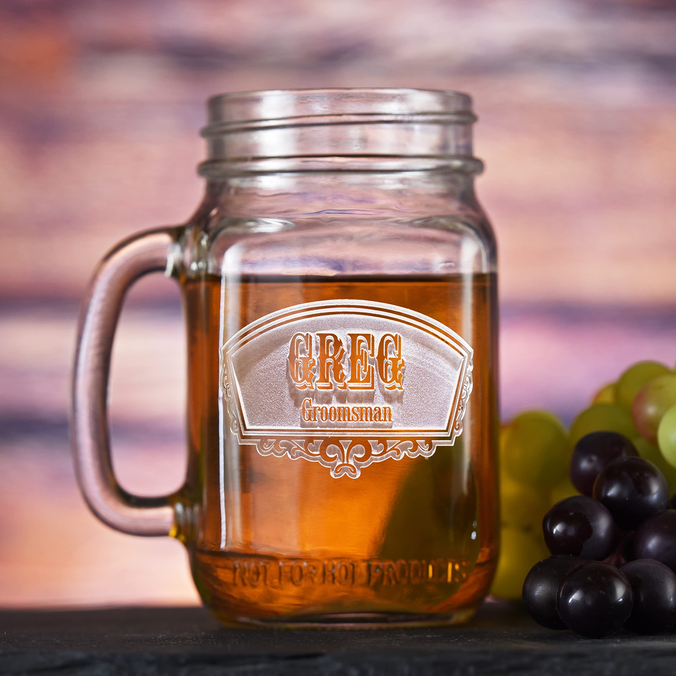 Personalized Engraved Mason Jar Mugs - Set of 5 Rustic Wedding Favors for Groomsmen, Bridal Party & Guests - Perfect for Outdoor Weddings, Rehearsal Dinners & Anniversary Celebrations