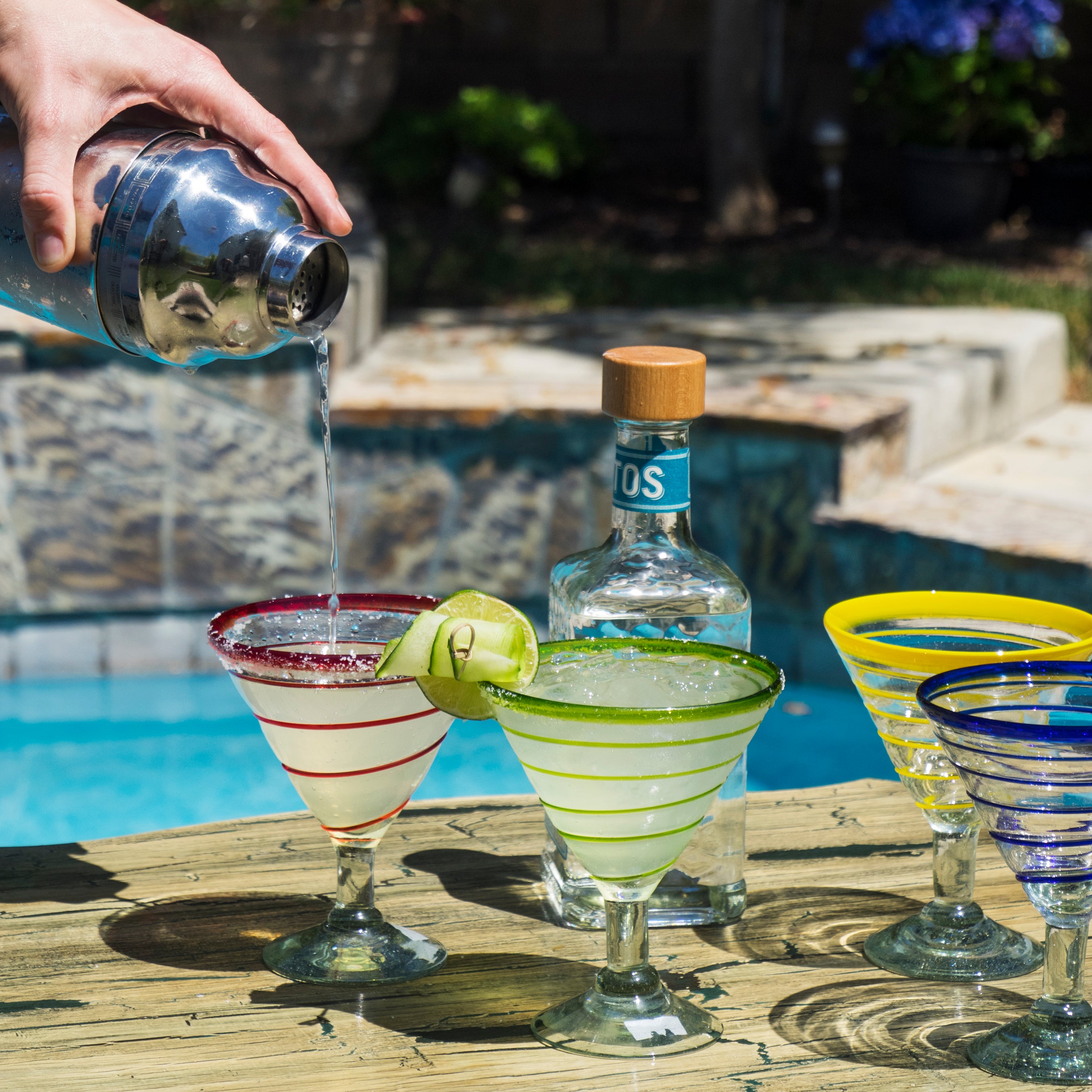 Premium 12 oz Spiral Margarita Glasses Set of 4 - Colorful Cocktail Glasses for Parties, Weddings & Summer Drinks