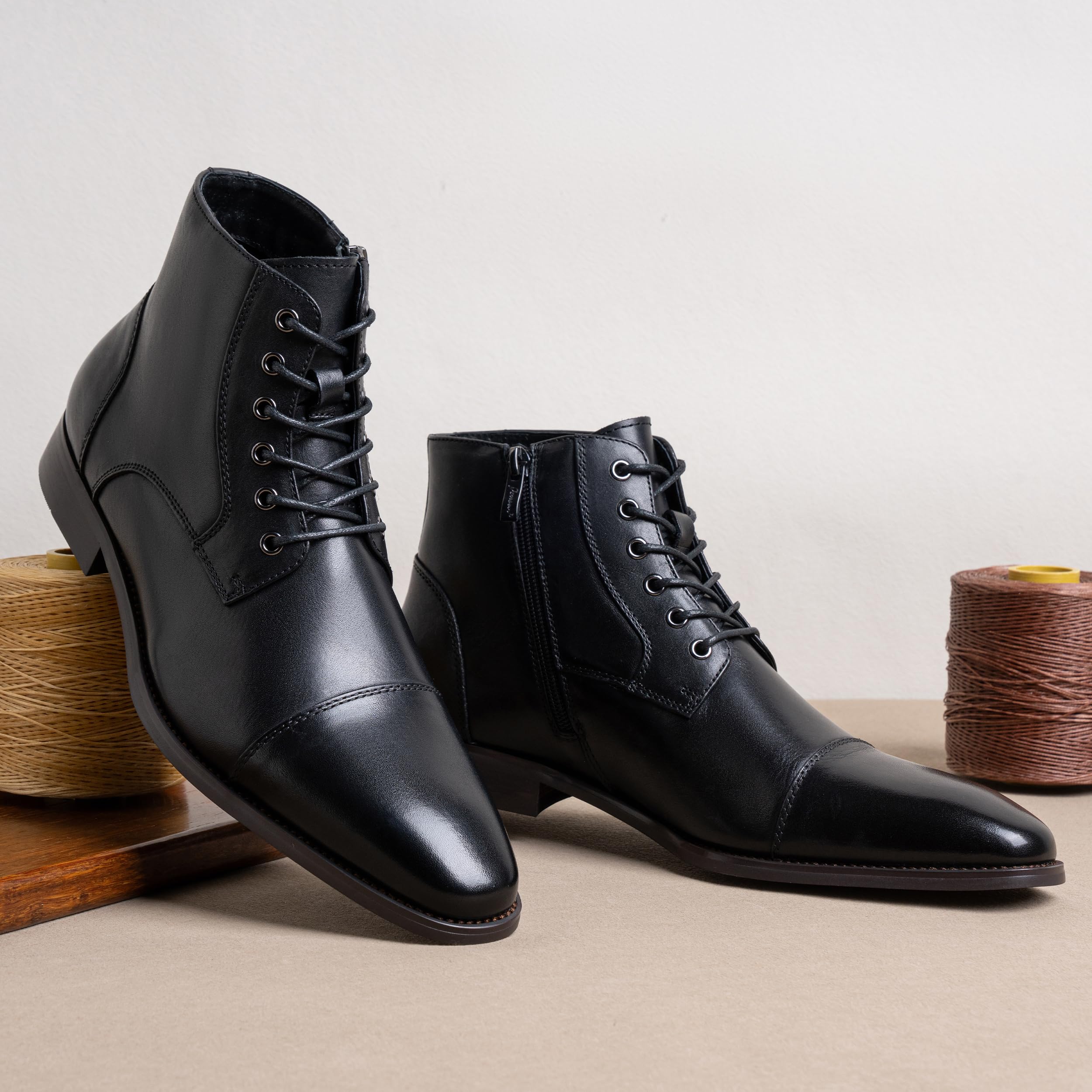 Jousen Men's Leather Dress Boots - Cap Toe Fashion Boots for Men | Stylish & Comfortable for Work, Casual & Formal Occasions