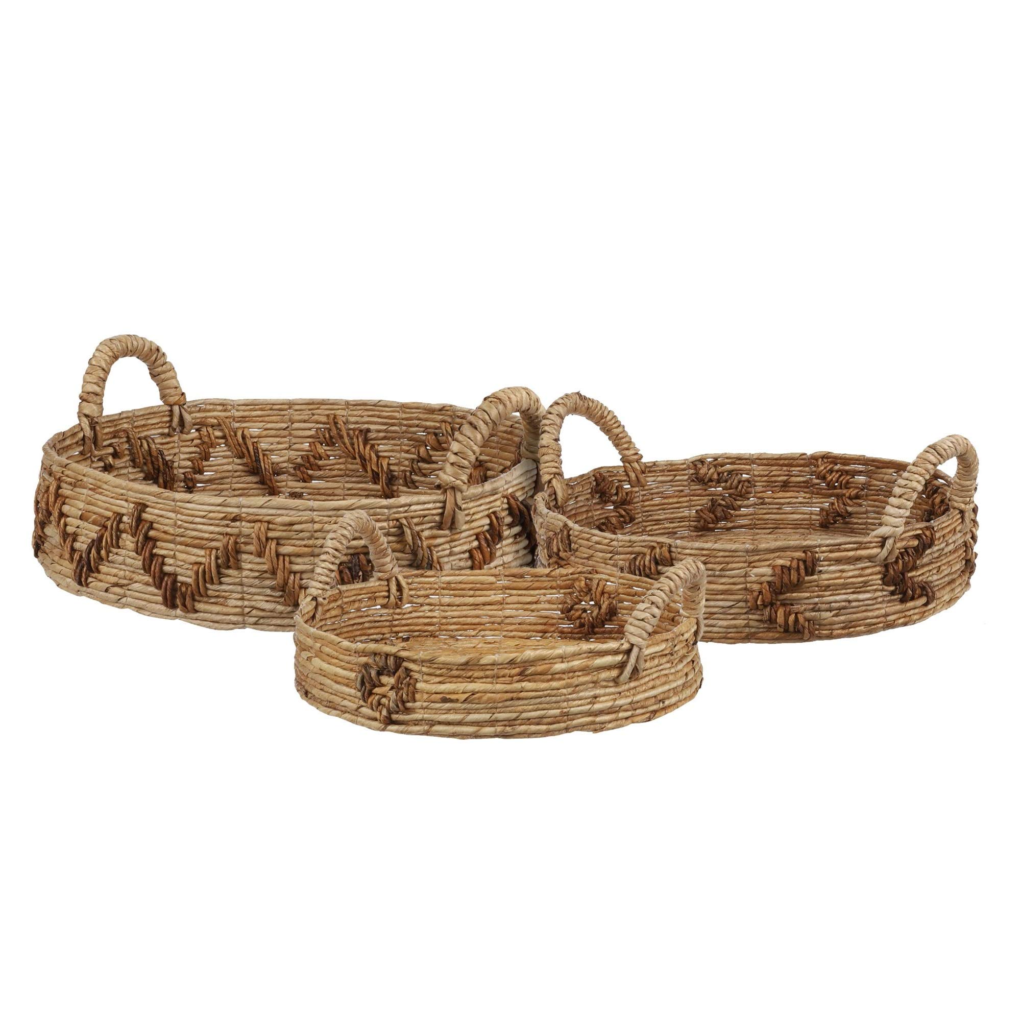 Set of 3 Brown Woven Storage Baskets - 17.75 Inch Round Modern Home Organization Bins for Living Room, Bedroom & Nursery Decor