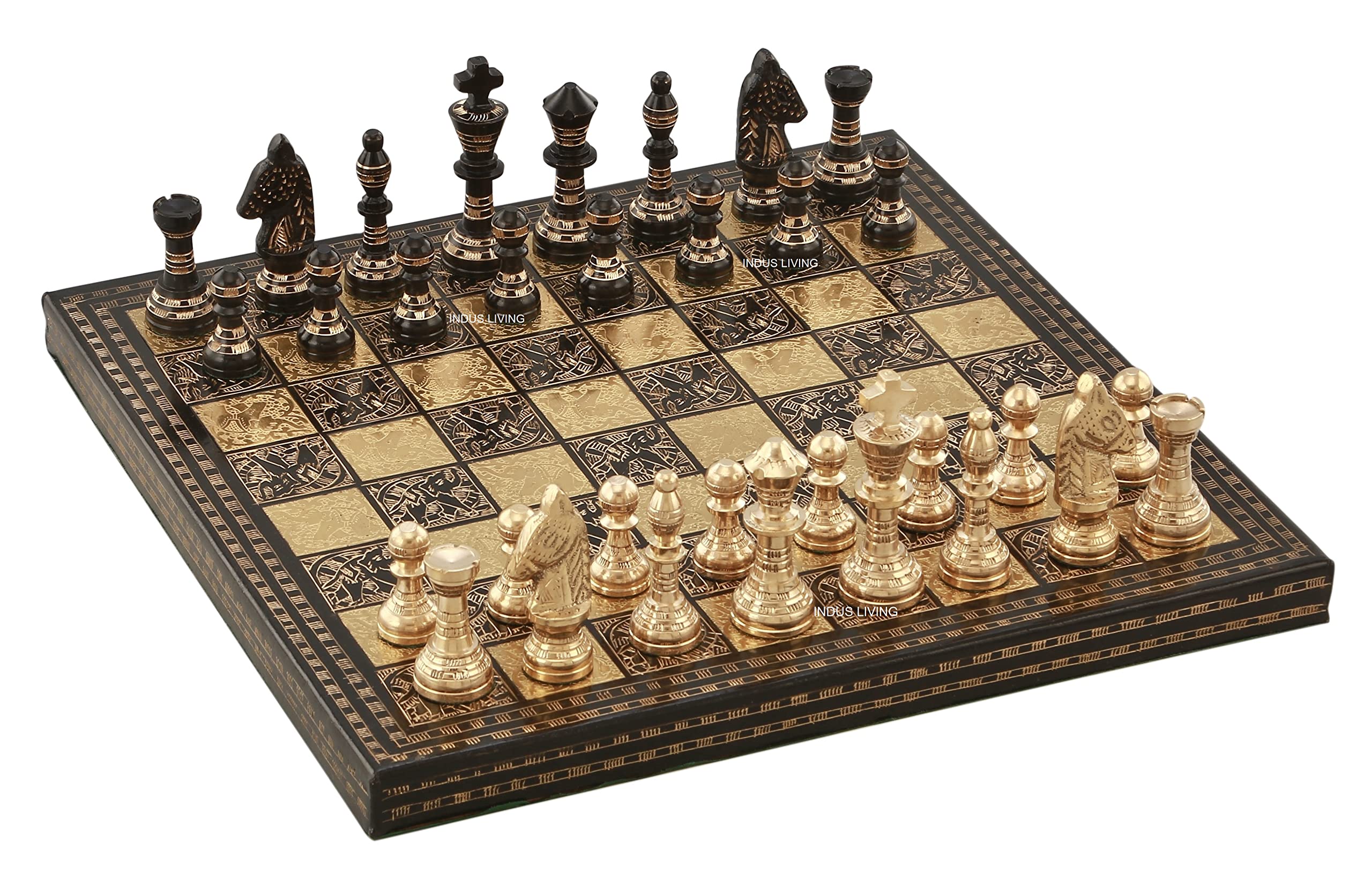 Premium Handmade Luxury Chess Set - 10 x 10 Inches Black & Gold Tournament Chess Board for Adults | Professional Collectible Chess Game for Gifts, Home Decor & Competitive Play | INDUS LIVING