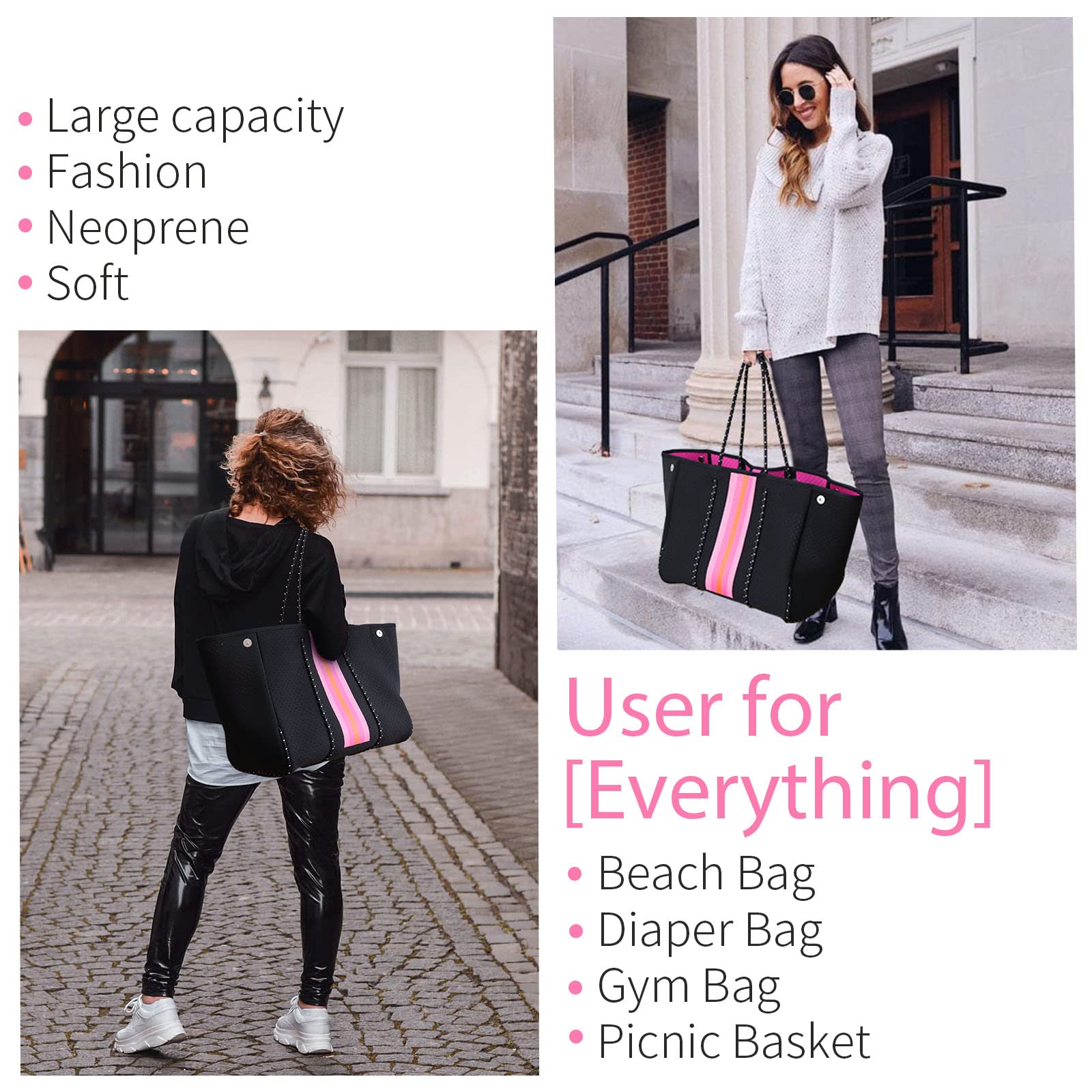 IBEE Neoprene Tote Bag for Women - Large Foldable Beach & Pool Bag