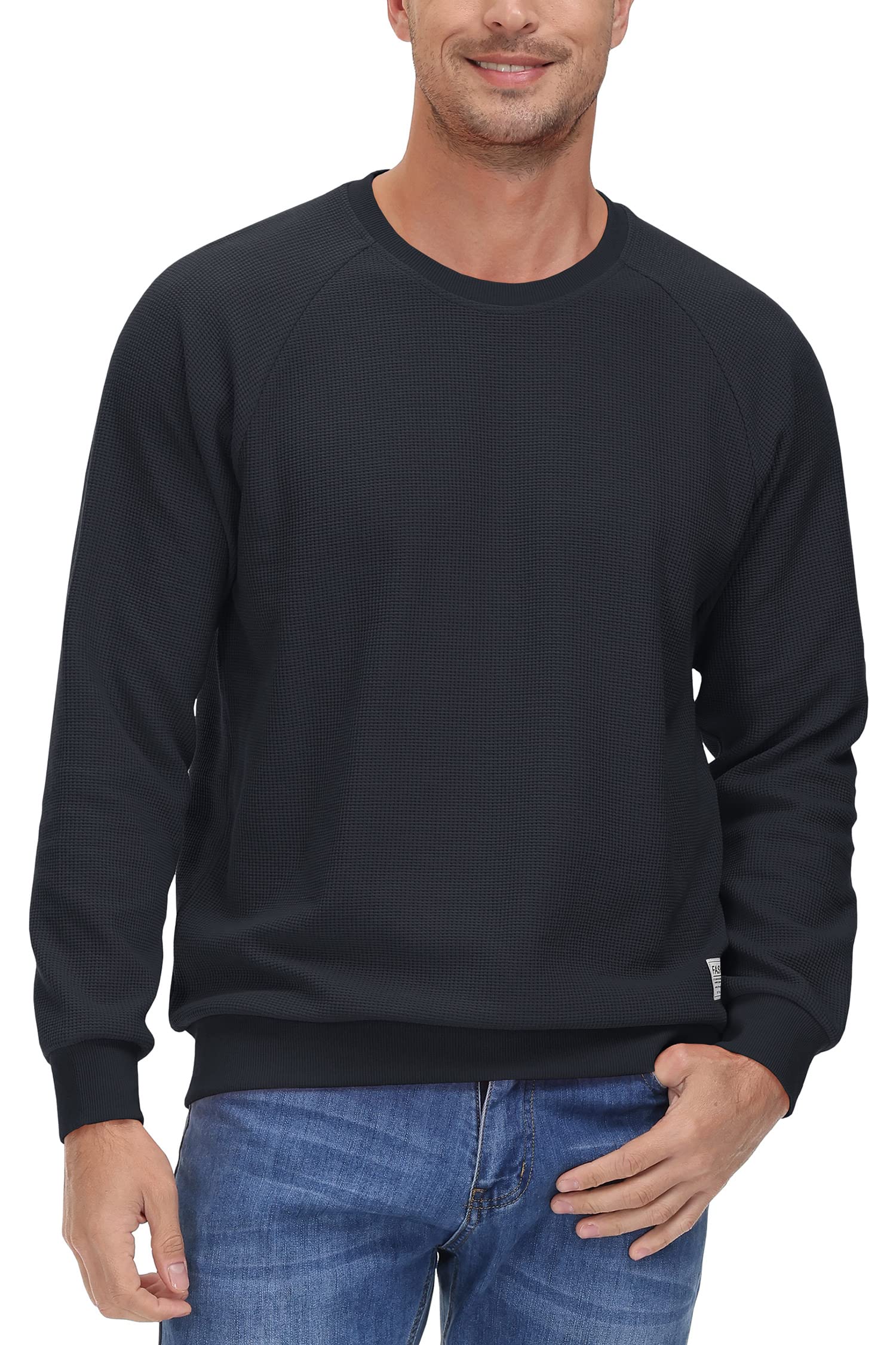 TACVASEN Men's Waffle Knit Crewneck Sweatshirt - Lightweight Long Sleeve Pullover for Casual Wear | Comfortable & Breathable for Everyday Use, Outdoor Activities, and Layering